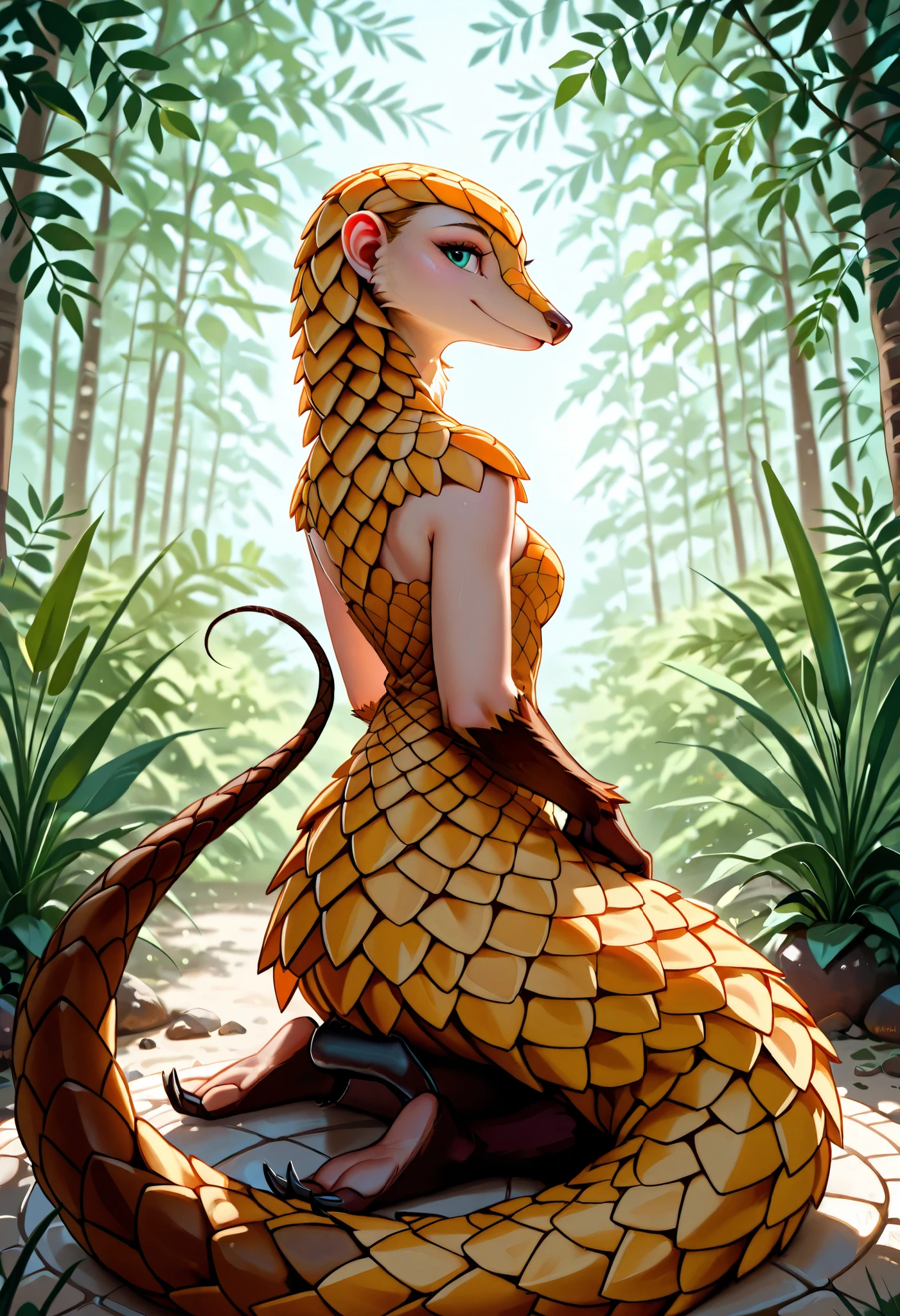 UHD 8k, HDR+, female anthro (Pangolin),nacked, intricately detailed, long tail
