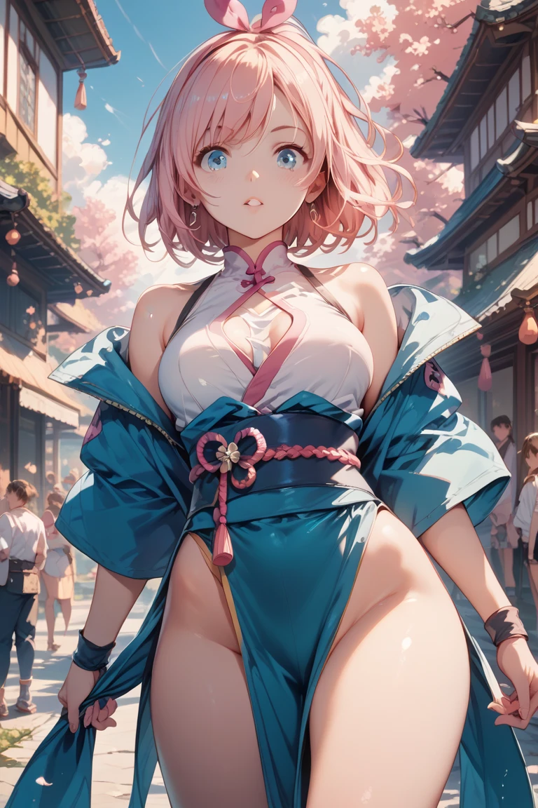 anime illustrated、Plump body、a beauty girl、Archaic Smile、Sparkling eyes、Colossal tits、超A high resolution、Anatomically correct human body、Wearing sweat、Expose nipple、exposing female genitalia、Soft thighs、Street corner at night、Gal、Close-up of people、fullnude、gorgeous embroidered costumes、One person