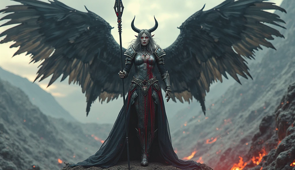 angry valkyrie burns in hell, fantasy style, photorealistic, 4k, 3d