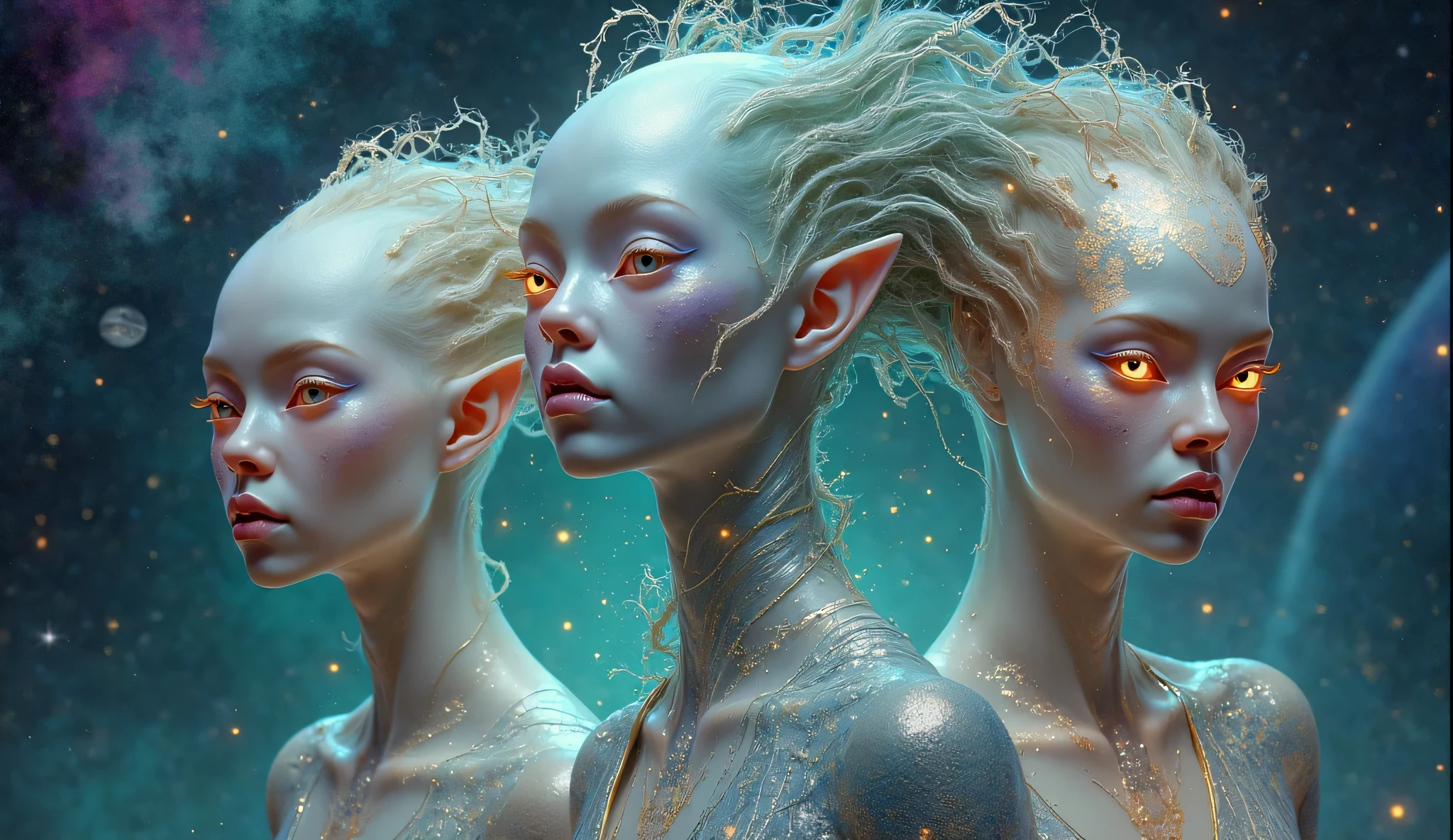 Arte de Apterus. Group of humanoid females (metade mulher e metade larva)devorando restos humanos dentro de uma caverna cheia de visgo,Some have full human appearances with features such as white hair and albino skin while others resemble female worms with arms and legs in formation. (ohwx estétic |