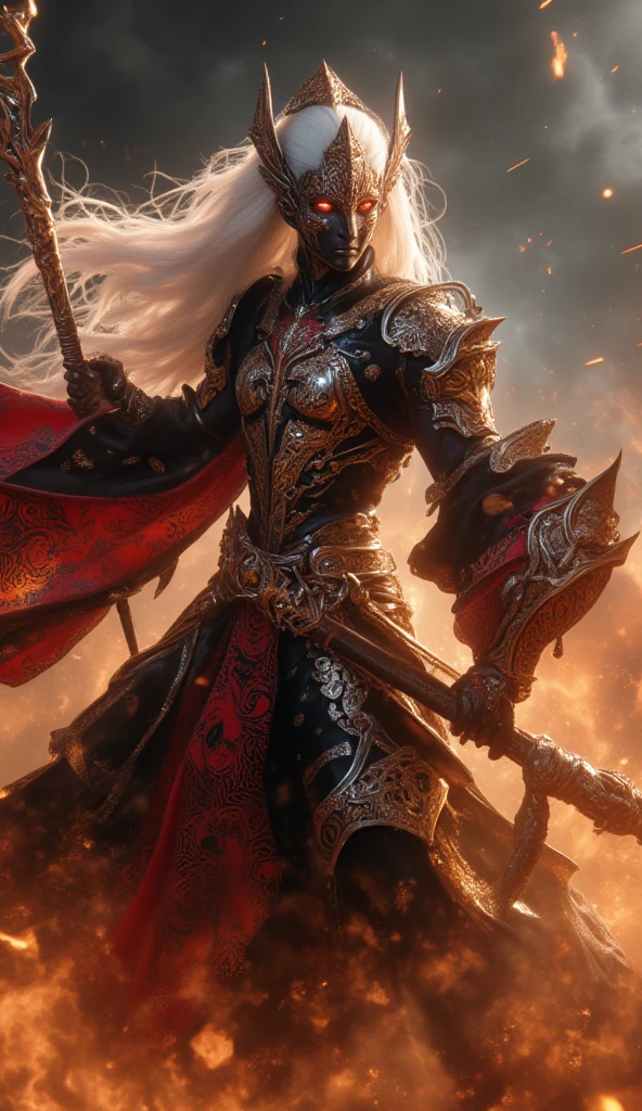 (Masterpiece:1.2),best quality,(illustration:1.2),(ultra-detailed),hyper details,<lora:popular:1>,(1boy:1.5),a handsome nordic caucasian man with extremely long flowy(platinum blonde hair:1.2)and has a beautifully decorated masquerade mask and wearing dark and stylish fantasy clothing  looking at the camera with a very serious death stare in a forest casting a fireball magic spell out of his right hand with dynamic and powerful pose and motion,charismatic man,(weaering a beautifully decoratedmasquerade mask:1.5),<lora:detail_slider_v4:2>,casting a fireball magic spell out of his right hand,(hair and cloth swirling in turbulent wind:1.8),fire turning into black smoke,impressive and breath taking fire magic effects,vibrant colors,<lora:gender_slider_v1:-1>,<lora:hair_length_slider_v1:2>,
