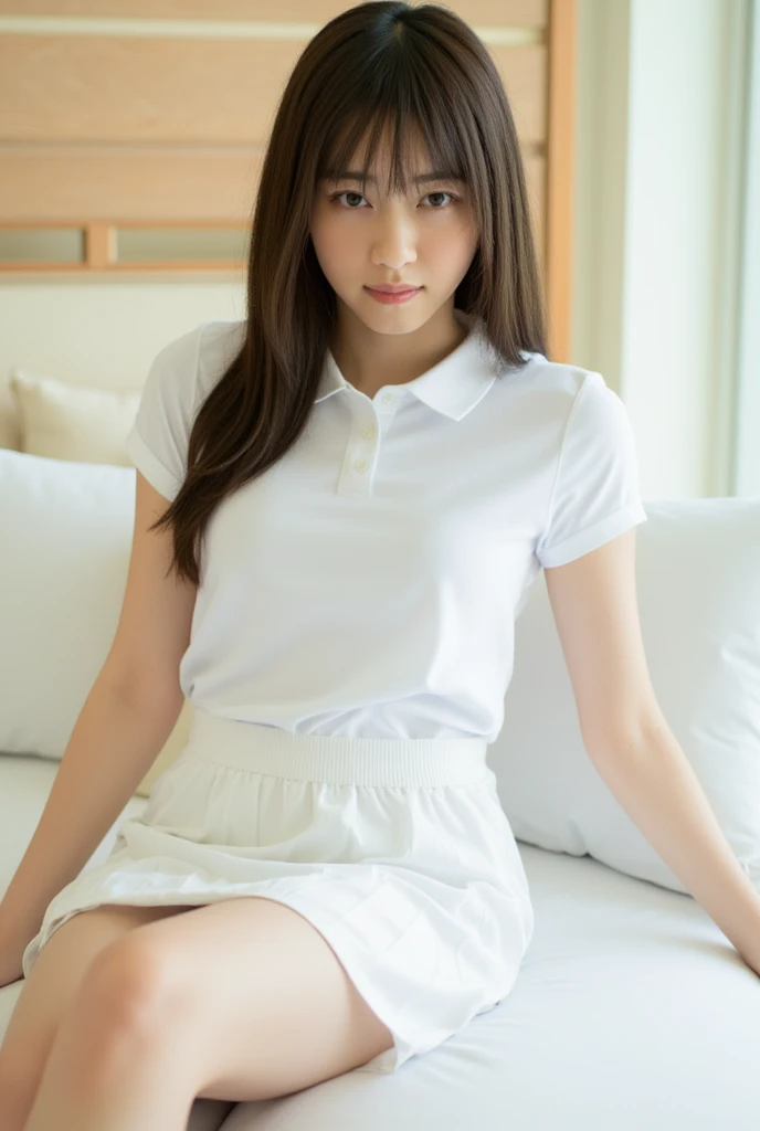 (masterpiece, best quality:1.8), 1girl, solo,_split,
Yuuki Mikan, long hair, without black sleeveless short vest,white skirt,white, spread her legs, white underwear, super high quality