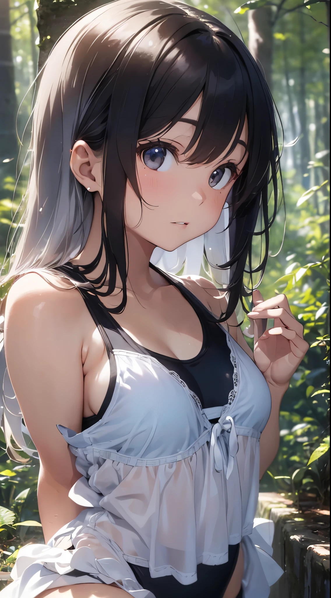 Super high quality by the art god, super detailed, High resolution, Shinkai Makoto style, anime moe art style, best anime 8k konachan wallpaper, pixiv contest winner, perfect ,break,(,雨にWet透け感のある服を着た女の子の絵を描いてください, take shelter in the shade of a tree.),break,1 girl,cute, (alone,lolita, ,I'm 11 years old:1.3),, ponytail,All limbs,full finger,flat , small , androgynous charm, small eyes,beautiful detailed black eyes,between legs,(see through tank top,shorts),(Wet,I can see the :1.2), blush, Rain, in the park at night,break,super dense skin,shiny skin,Best lighting by famous artists, 8K,cuteイラスト.