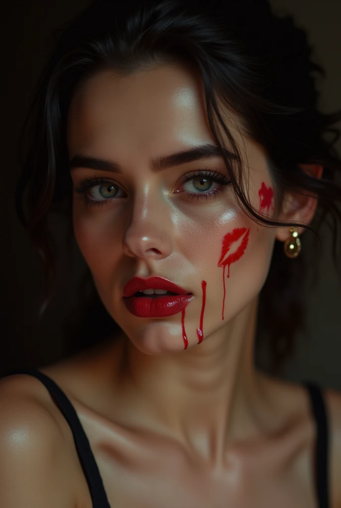 there is a woman with a big dick on her face, his face flushed and sweaty, thick red lips, digital art. @mariomaniacdude, inspired by Hedi Xandt, thick lips, cream dripping on face, give your mouth, crying and reaching with his arm, red lipstick on face, retouched hands, digital art but photo