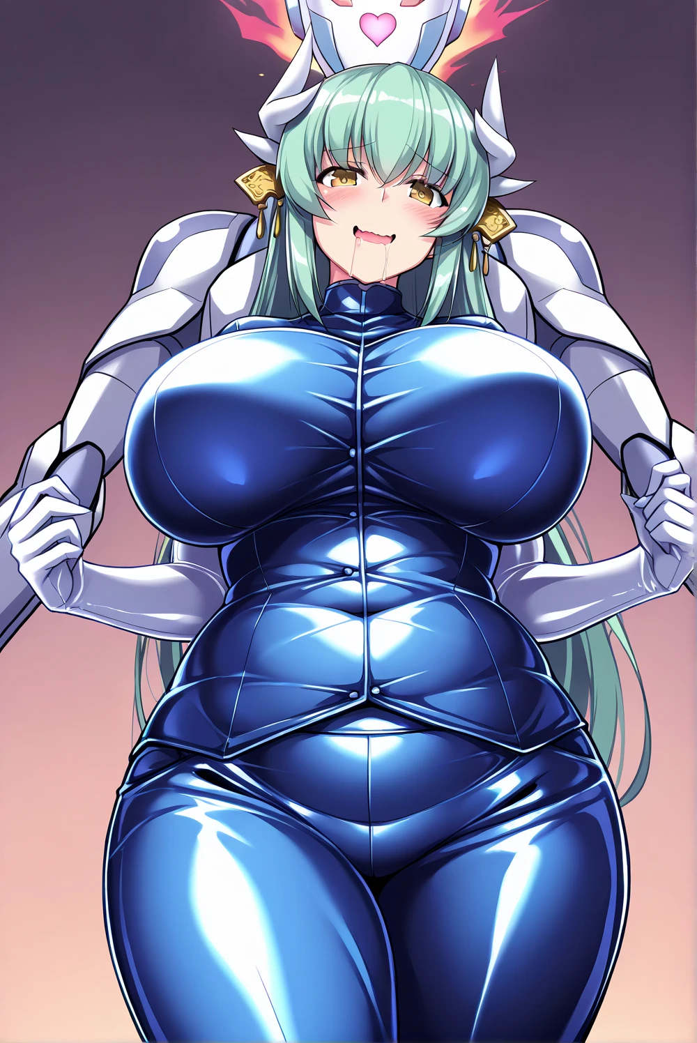 1girl solo breasts blonde_hair short_hair rating:s leotard large_breasts green_eyes covered_navel highleg rating:q thighs looking_at_viewer covered_nipples highleg_leotard blue_eyes thick_thighs bangs cowboy_shot blush skin_tight standing impossible_clothes holding blue_background one-piece_swimsuit huge_breasts lips bare_shoulders smile shiny curvy white_leotard wide_hips cameltoe cleavage gloves bodysuit eyebrows_visible_through_hair open_mouth parted_lips swimsuit weapon highleg_swimsuit ass_visible_through_thighs medium_breasts shiny_skin thigh_gap closed_mouth original collarbone gradient bob_cut makeup gradient_background artist_name jewelry turtleneck hip_focus simple_background shiny_hair skindentation hair_between_eyes aqua_eyes competition_swimsuit shiny_clothes gundam hair_over_one_eye lipstick groin medium_hair see-through alternate_costume clothing_cutout signature sky black_background holding_weapon cosplay pink_lips adapted_costume white_swimsuit eyelashes earrings tongue alternate_breast_size sleeveless multicolored_clothes sideboob from_below legs_together nose