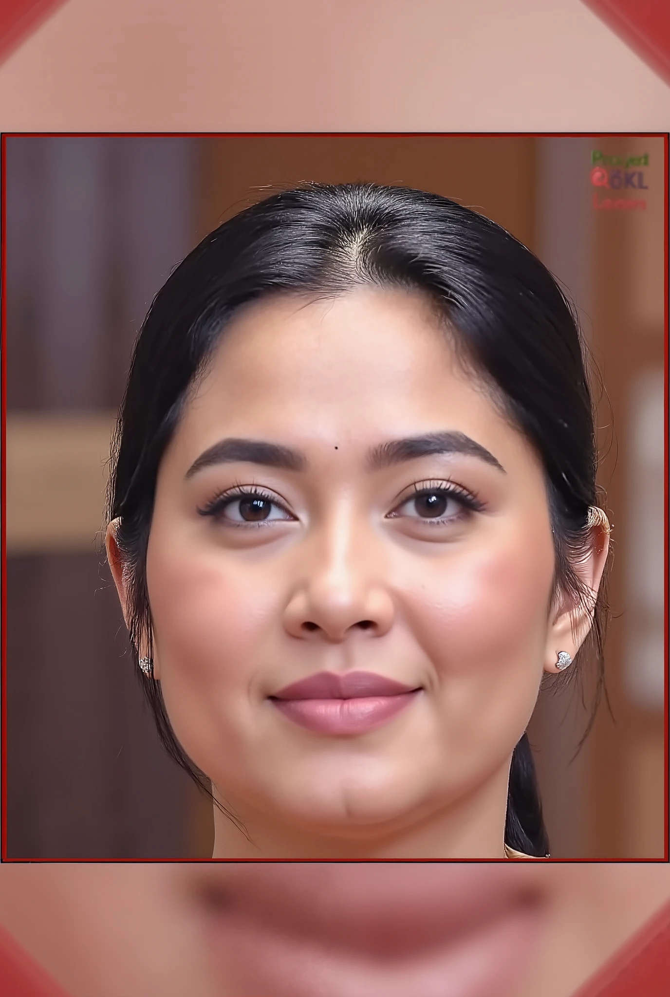 A close-up image of a woman is featured, characterized by a distinctive red frame that elegantly outlines her face. This artwork is inspired by the style of Abidin Dino, a renowned artist known for his unique illustrations and contributions to digital art. The woman depicted appears to be of Southeast Asian descent, featuring a full, round face that exudes warmth and charm. The photograph is reminiscent of a passport picture, making it very clear and suitable for official use, while its background is kept simple and unobtrusive, enhancing the focus on her facial features.
The portrait captures the essence of beauty typical to Asian women, showcasing delicate features and a captivating expression. The picture stands out due to its clarity, providing viewers with a detailed glimpse of the woman's appearance. This image could easily serve as a profile picture on social media platforms, drawing attention with its artistic flair and clear presentation. The inclusion of additional descriptors like "nivanh chanthara" emphasizes the intention of the artwork to highlight a specific representation, making it an engaging subject for viewers interested in digital art and cultural representations