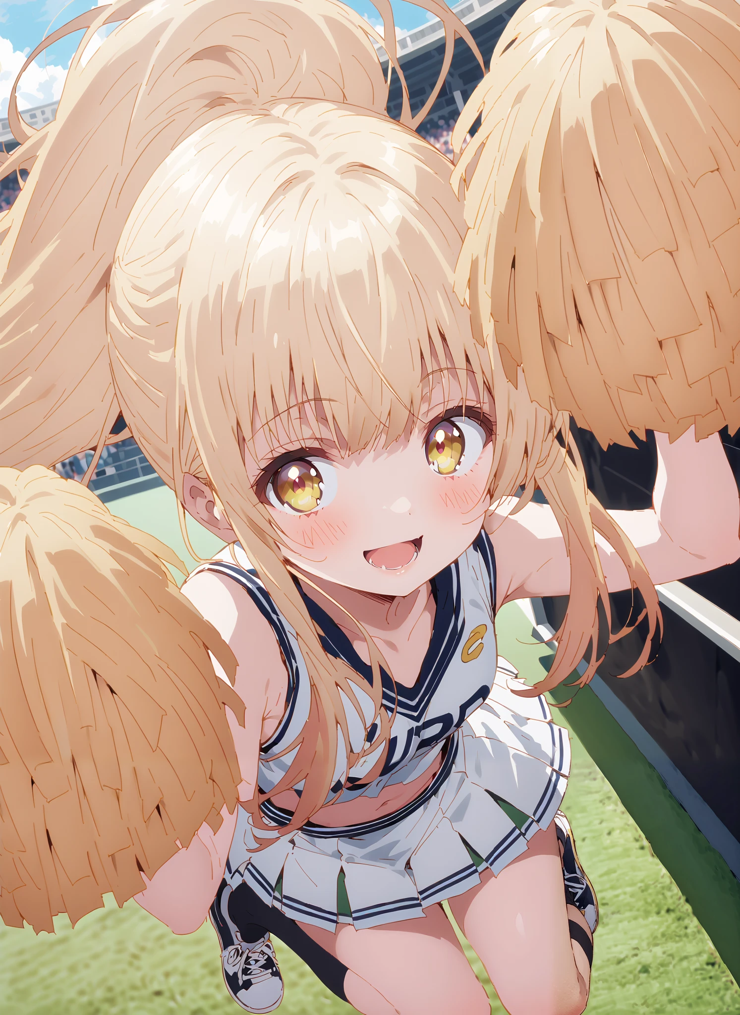 score_9, score_8_up, score_7_up, source_anime,
It's so dizzying, Mahiru Shiina, bungs, blonde hair, brown hair, yellow eyes,smile,blush,open your mouth,,(cheerleading), (full body), on chest, (semen), semen Wet Clothes, (white clothes),sleeveless, pleated skirt,black socks,sneakers,belly button sticking, playground, (jump), (jump),and raise both arms, 両足を曲げてjumpする, , blue sky, Compa, smile,cheerleader with radiant skin, Pom-pom \(cheerleading\) real hair ornaments,break looking at viewer,full body,
break outdoors,Stadium,
break (masterpiece:1.2), best quality, High Resolution, Unity 8K Wallpaper, ( illustration of a woman with a penis :0.8), (Beautiful Detailed Eyes:1.6), very detailed face, perfect lighting, very detailed CG, (perfect hands with full nudity, perfect anatomy),