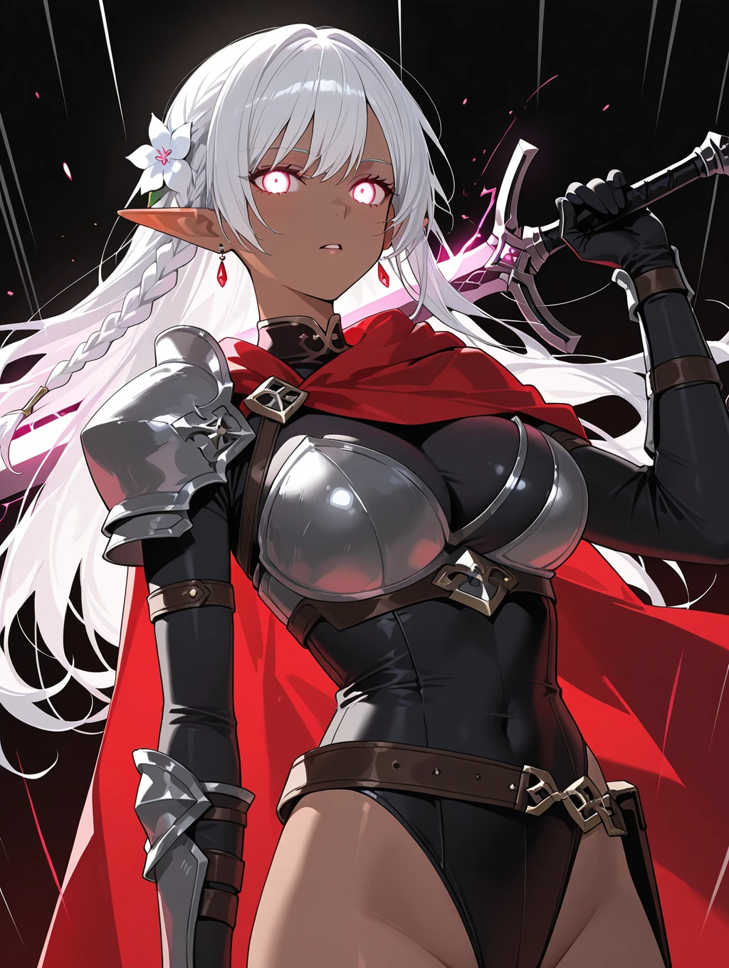 Idol style，Succubus，Inflatable Doll， Advanced art style，works of masters，16K，HD，Scary smile，silver hair，noble，Mink scarf，crutch，full-body shot，golden light，Advanced Cape，necklace，belt，blush，halo，Sexy figure，Lower chest display，Divine Light，Film light and shadow，Domineering，The King&#39;s Aura，arrogant，Reduce clothing fabric，Details of the face，looking down，saint，perspective，Bandage wrap around the chest，Tattoo on the chest，Fallen，dark，bicolor hair，earrings，ambiguous，Shining star eyes，Special skill，Advanced special effects，perfect waist to hip ratio，elf ears，murderous，headgear，HP recovery effect，Bachelor
