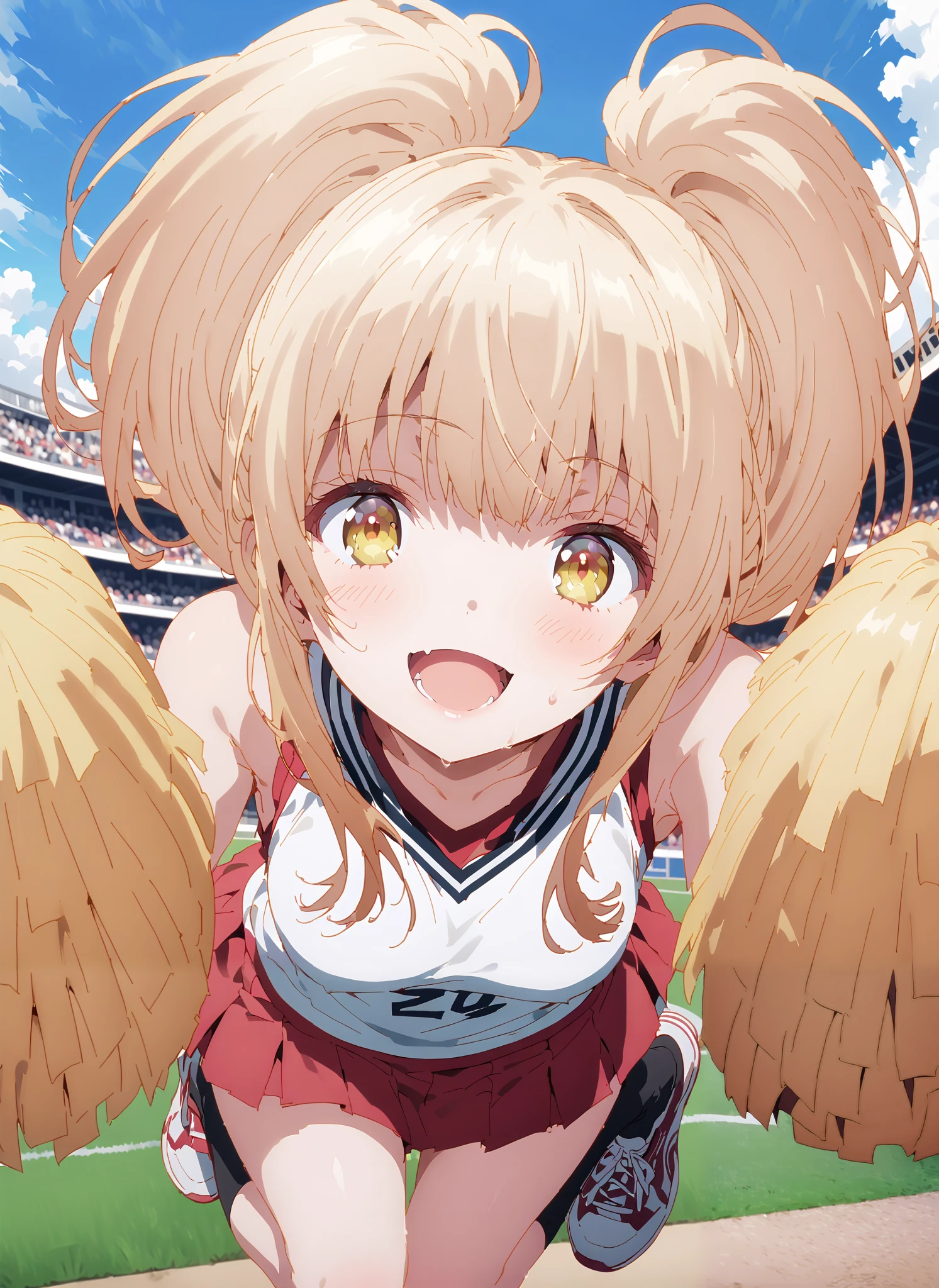 score_9, score_8_up, score_7_up, source_anime,
It's so dizzying, Mahiru Shiina, bungs, blonde hair, brown hair, yellow eyes,smile,blush,open your mouth,,(cheerleading), (full body), on chest, (semen), semen Wet Clothes, (white clothes),sleeveless, pleated skirt,black socks,sneakers,belly button sticking, playground, (jump), (jump),and raise both arms, 両足を曲げてjumpする, , blue sky, Compa, smile,cheerleader with radiant skin, Pom-pom \(cheerleading\) real hair ornaments,break looking at viewer,full body,
break outdoors,Stadium,
break (masterpiece:1.2), best quality, High Resolution, Unity 8K Wallpaper, ( illustration of a woman with a penis :0.8), (Beautiful Detailed Eyes:1.6), very detailed face, perfect lighting, very detailed CG, (perfect hands with full nudity, perfect anatomy),