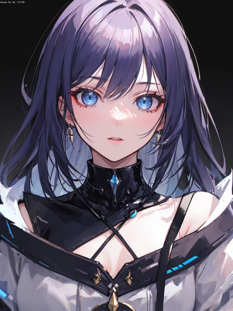 (masterpiece, Best quality, Ultra detailed, best shadow), (detailed background,dark fantasy), (Beautiful detailed face), high contrast, (Better lighting, very gentle and beautiful), ((Cinematic light)), colorful, hyper detail, dramatic light, complex parts, (1 girl, One, very short sky blue hair, sharp face, chocolate eyes, hair between eyes, dynamic angle), blood spatter, (swirling black light around the character:1.5), depth of field, Black light particles, (broken glass), Magic circle girl stands waist-deep