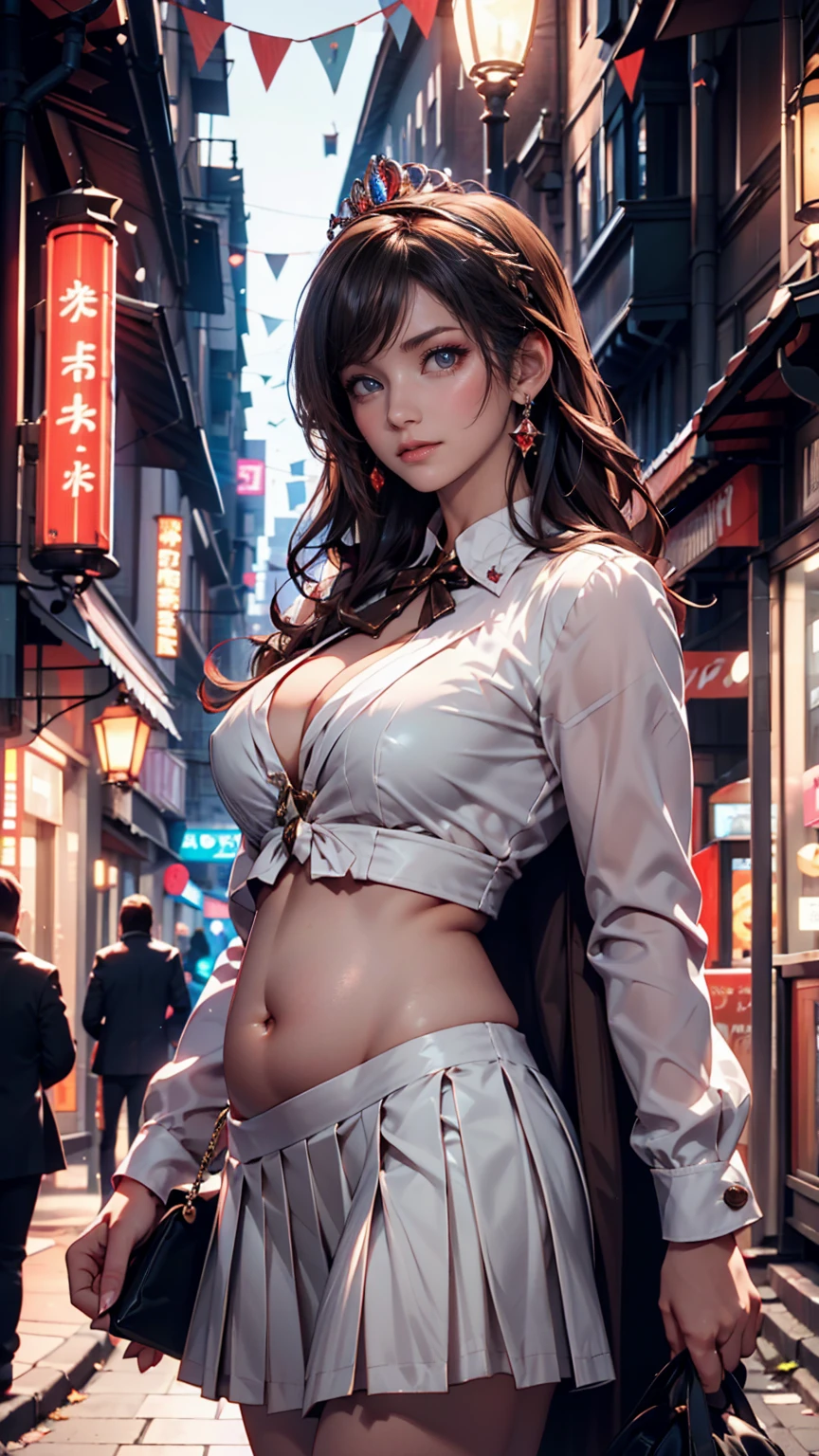 Woman in glasses、dressed casually、Light、a smile、short-cut、In the city at night、masuter piece