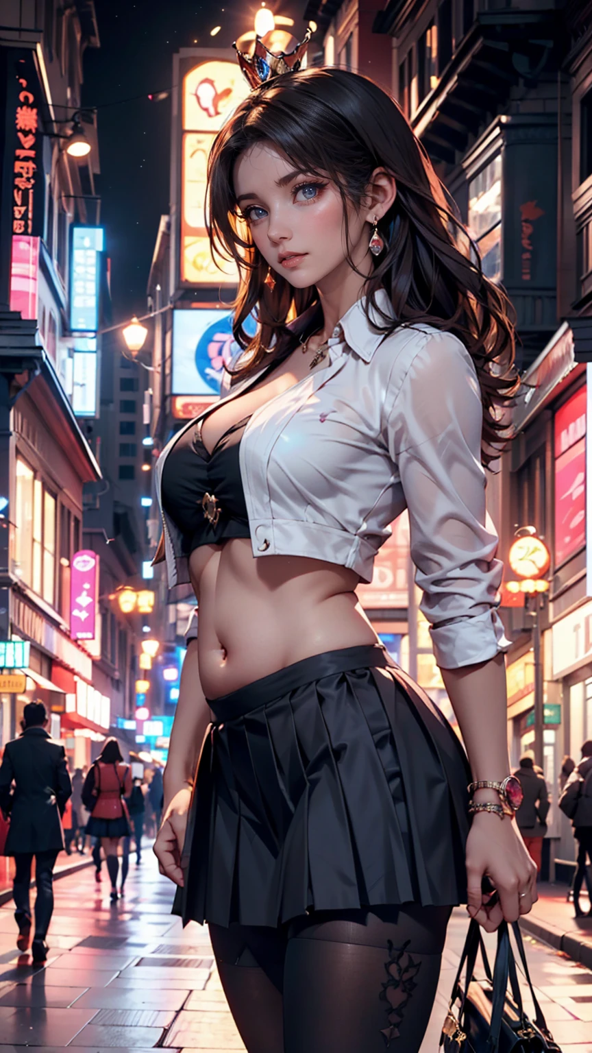 (8K, RAW photos, best quality, masterpiece:1.2), (realistic, photo-realistic:1.5)、(1 woman), (26 year old Japanese woman)、hair is gray、Eye color is dark blue、high definition face, (Very voluminous wavy long hair that reaches to the waist.)、, My chest sticks out、huge breasts, Sagging breasts due to gravity, (sunny weather), (A thin waist), looking at the camera. Osaka Background, (Blur the background), ((slim body)), ((A thin waist)), clean skin, (full body:0.7),bikini