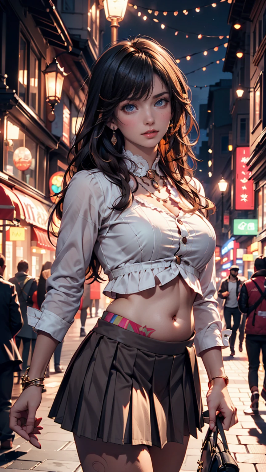 Mature Caucasian Woman、Sexy Gothic Lolita Fashion、Shibuya Scramble Crossing、smile、Mini length、Too much exposure、Exposed thighs、I can see my belly button、Lace decoration、Sexy、Low rise、Don't wear shorts