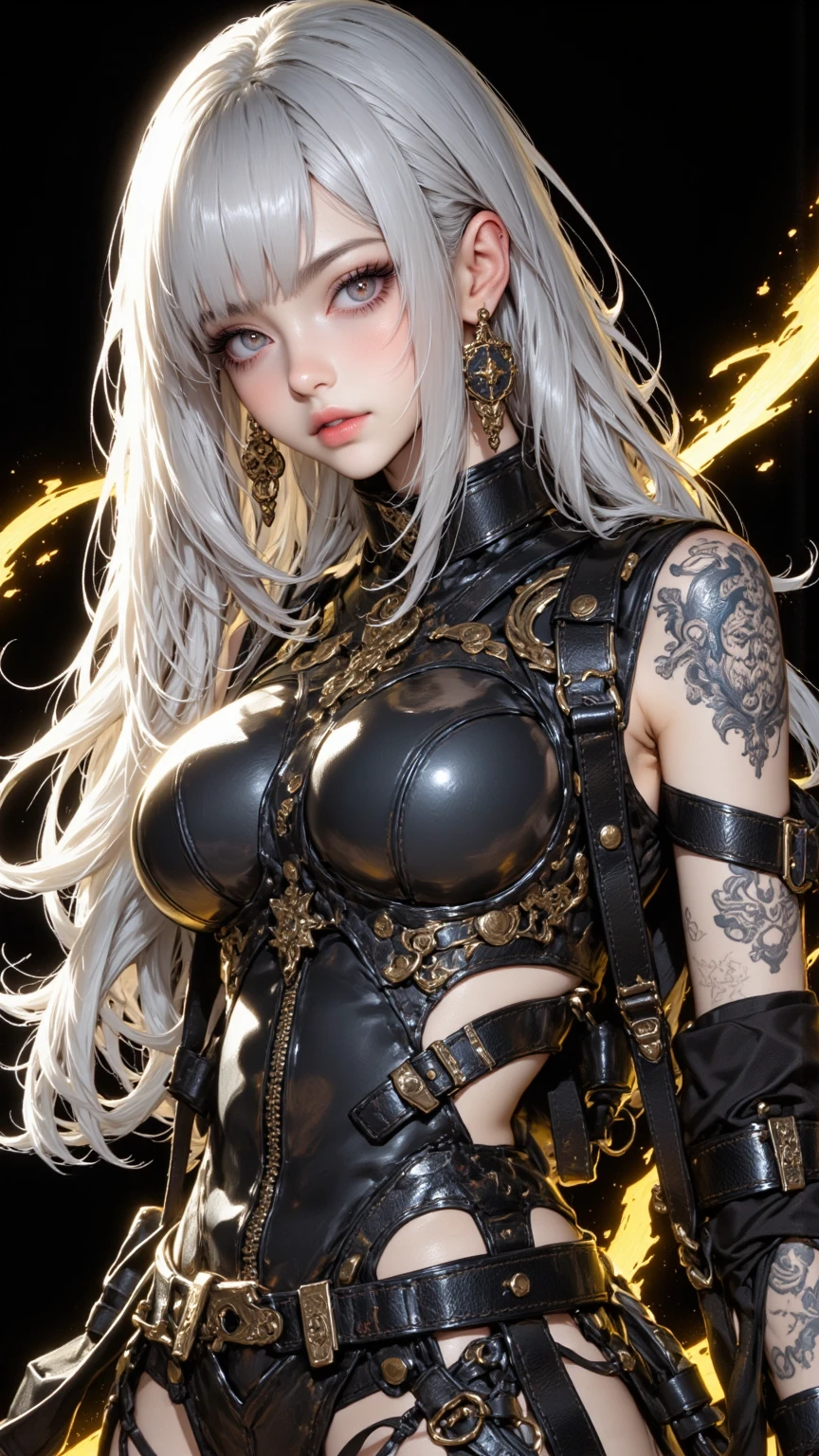 1 girl, solo, sexy and attractive body, punk girl, goth girl, body without strange anomalies, body structure without defects or anomalies, girl with shiny accessories, silver, gold, diamond, chains, ponte agudas de silver punk