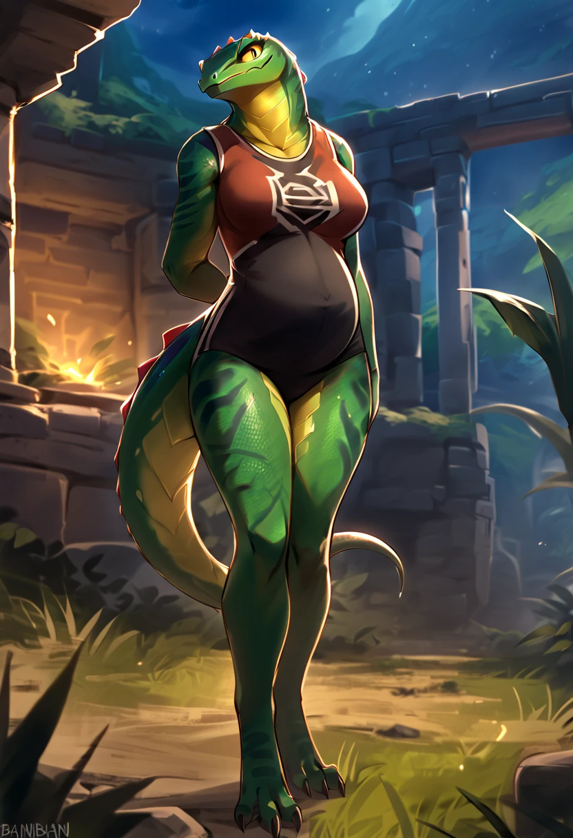 Anthropomorphic, furry, scaly, hybrid, woman, dinosaur, tyrannosaurus, black high cut leotard, black high leg leotard, sexy, curvy body, muscular body, thicc, claws, sharp teeth, fangs, tail, scales, hair, violet colored feather mane, fierce, busty, beautiful, lovely, savage, powerful, sexy legs, sexy hips, loving wife, giant, ruby red scales, emerald green scaled underside, violet stripes, confident, strong, blue eyes with slit pupils, long legs, seductive, loving, hourglass body, jewelry, fit body, short arms, fully scaled, big head, monstrous, beastly beauty, proud, close up, regal looking, dark skin, hard abs, bare feet, spikes, reptile, sensual, T-Rex, queen, transparent background, blank background, tail comming out of the spine,