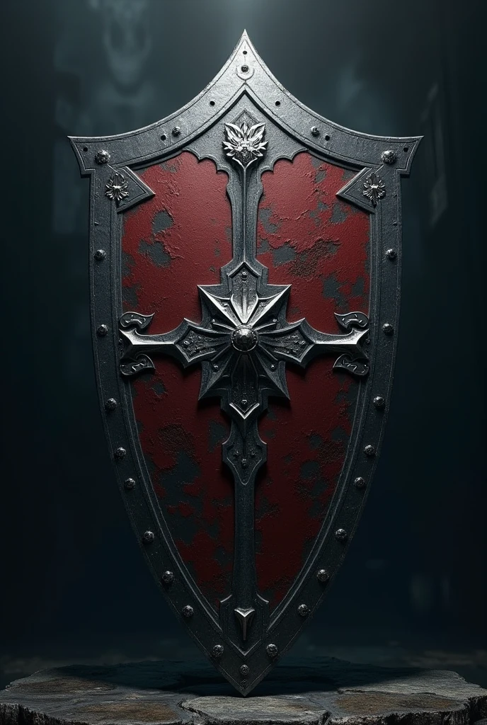 A knight shield high contrast dark background
