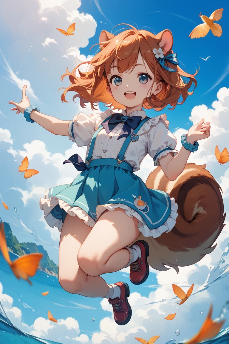 maiden,1girl,<lora:EPdab:0.8>,EPdabbing,outstretched arm,covered face,closed eyes,standing on one leg,standing,squatting,split,Anime girl with butterfly wings and squirrel tail, score_9, score_8_up, score_7_up,