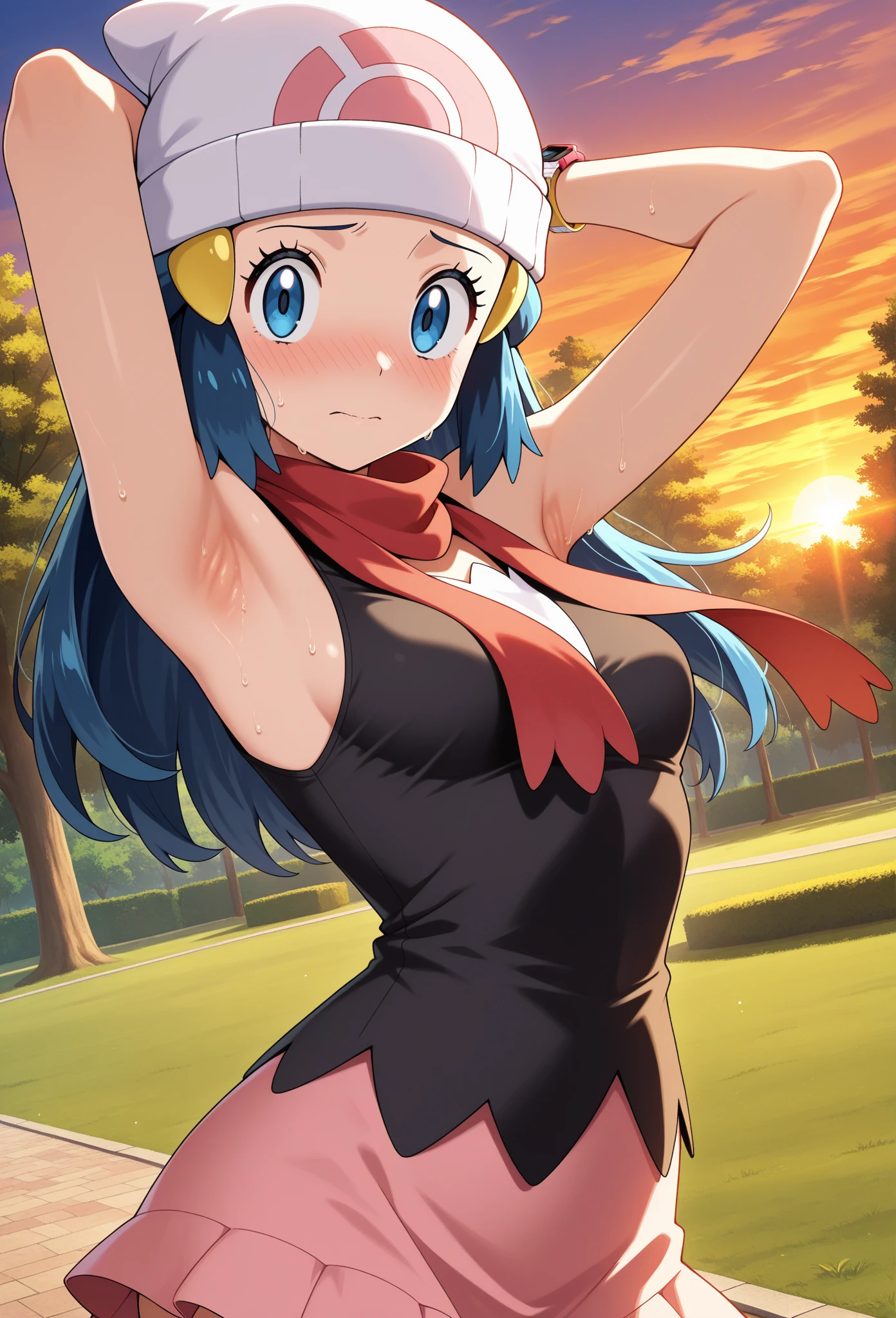 (masterpiece, Best quality:1.2), cowboy shot, One, 1 Girl, 21 years old, mlpdash, colored leather, blue skin, smile, I look at the viewer, rainbow hair, Purple eyes, in a blue bra, in a blue bikini, naked body, lying on a sun lounger, armpits