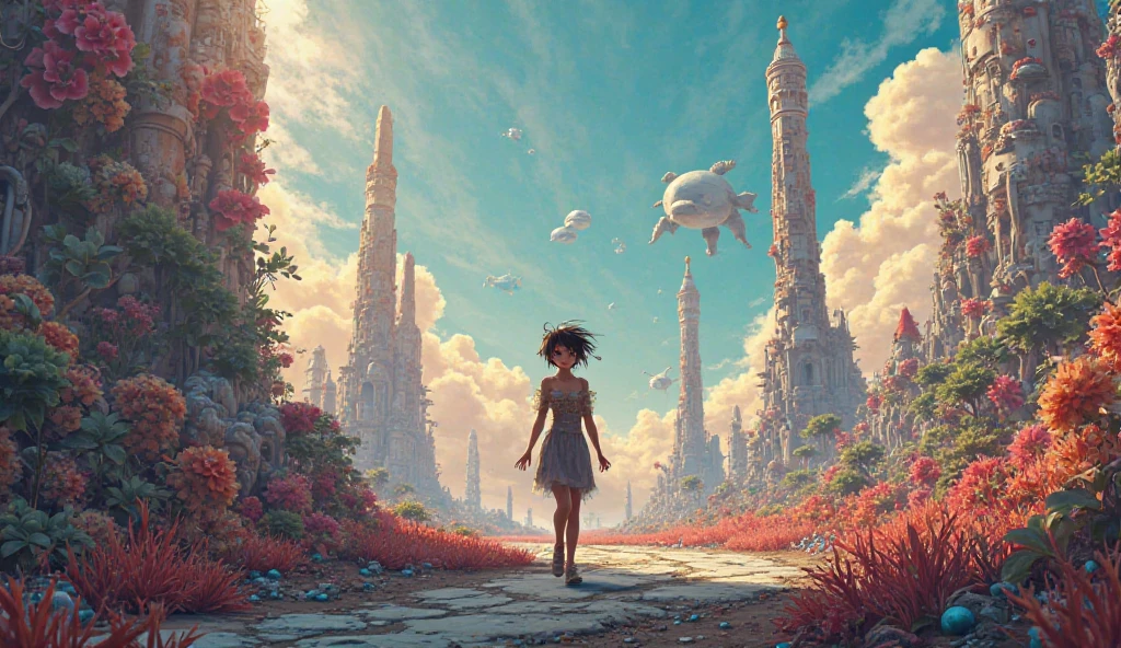"A young girl with a sense of wonder explores an alien planet with vibrant chrome vegetation. The surreal landscape and flora create a stunning juxtaposition in a space-age paradise.
Preparing