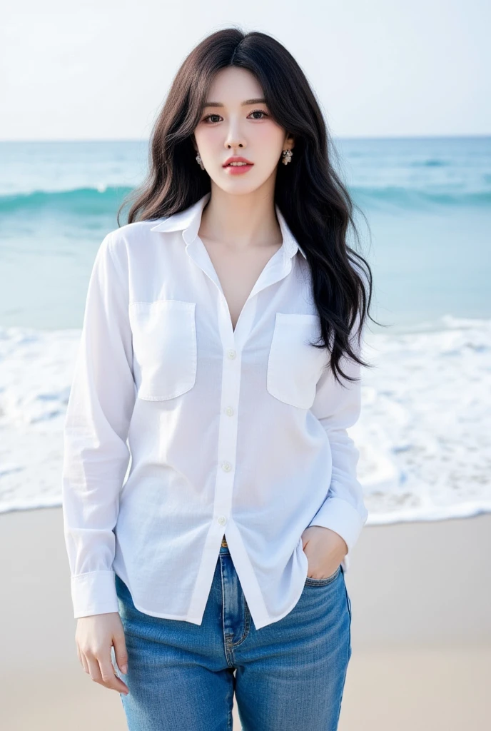 alone, whole body,Earrings, eyelash, pantyhose,, (Beach,(Palm tree),crowd,(White shirt), Floral print,Red lips),Sexy and provocative smile,, (Shiny skin:1.05),(blush:0.9),(Skin Dentition:1.15),Realistic, masterpiece, Highest quality, High resolution,Absurd, (Perfect Face:1.1), (Sharp focus:1.1),, Trending on Art Station, Trending on CGSociety, Complex, High detail, Sharp focus, dramatic,