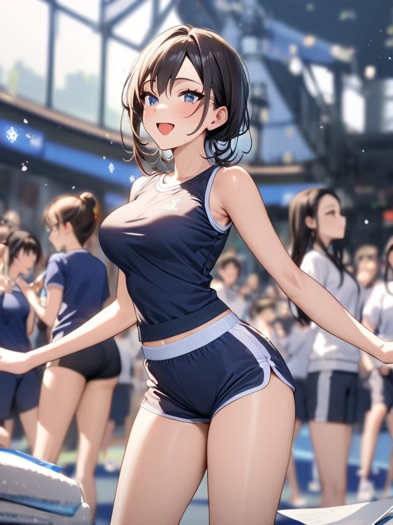Browsing Caution:1.5,(((Perfect Anatomy, Anatomically correct, Very detailedな肌))), 1 Girl, Japanese, high School girl, Shiny skin, Observe the audience, ((Back view, From below)), Beautiful Hair, Beautiful Face, Beautiful details, (short hair:1.1, Bobcut:1.2), Dark blonde hair:1, blue eyes, Baby Face, Mole under the eye, Beautiful clavicle, Beautiful body, Beautiful breasts, Big Breasts:0.5, Beautiful thighs, Beautiful legs, Camel Toe, (((Blue Sleeveless Cheerleader:1.2))), ((Thigh-high boots)), Removable sleeve, Captivating thighs, ((Embarrassing, Scared, sad, tears, cry, Half-open mouth)), Are standing, (((Leaning forward), Torn clothes:1.4)), (Beautiful views), summer, School, locker room, 8K, Highest quality, Masterpiece:1.2, Very detailed), (Realistic), Beautiful illustrations, Natural light, whole body, ((Crotch cutout, No crotch, No pants, Pussy, ,, Medium breast, blush,((Open your feet wide))))