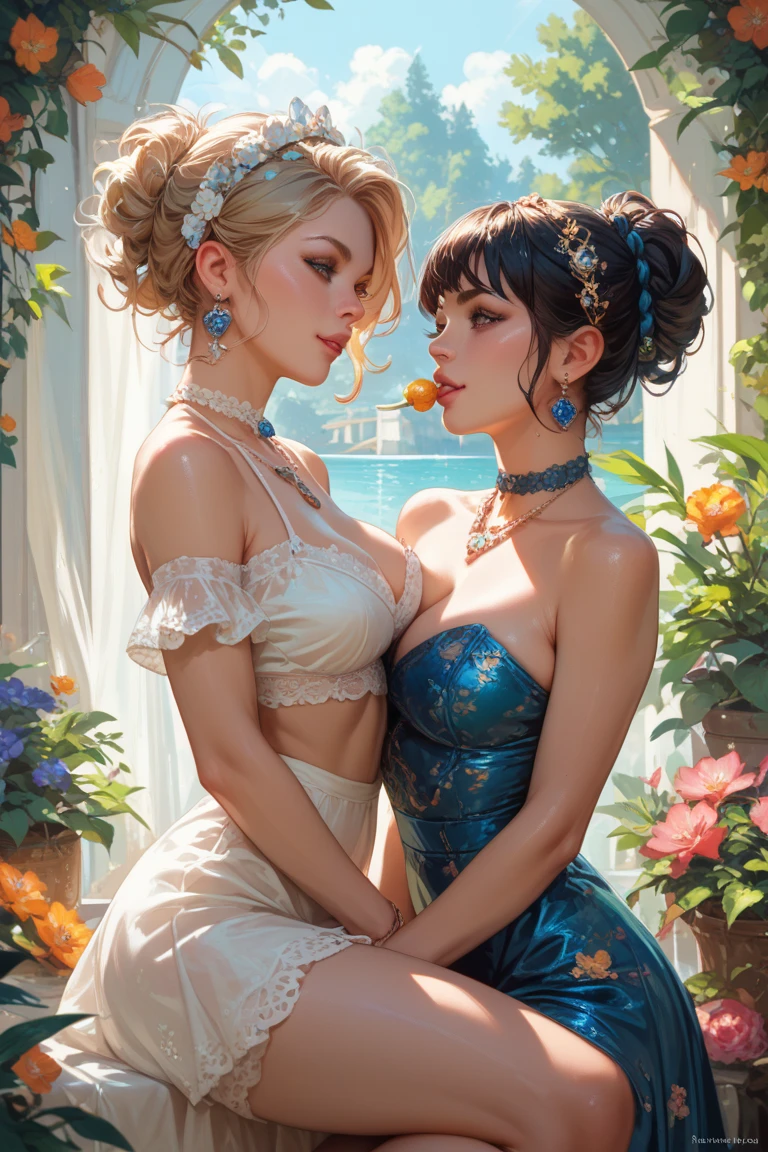 (masterpiece,best quality,absurdres,beautiful,aesthetic,detailed),outside,garden,flowers,dappled sunlight,1girl, big booty,tsukumo yatsuhashi, hairband,brown eyes,yellow sundress,looking at viewer