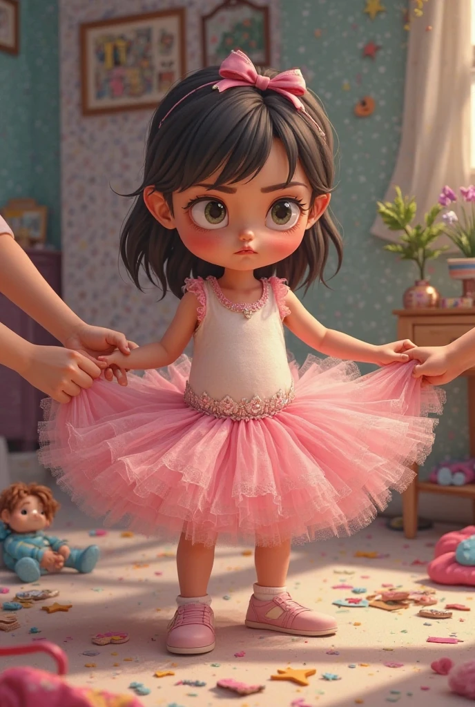 xyzvanellope, children&#39; 1 garota, lindo, curto, retrato, doce, Sozinho, hair ornament, arco, listrado, underwear, feliz, verde,