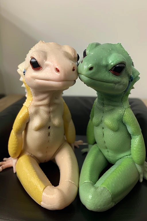 Lizard, scalie, by bebebebebe, female/male, light green body, big breats, small waist, streaching, close view, open legs, open mouth, tongue, duo, sister amd brother, pajamas, drink coffee, sofa