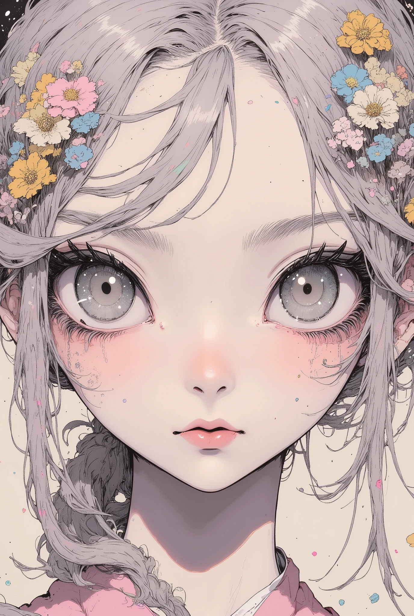 Anime girl with flowers in her hair and a pink dress - SeaArt AI