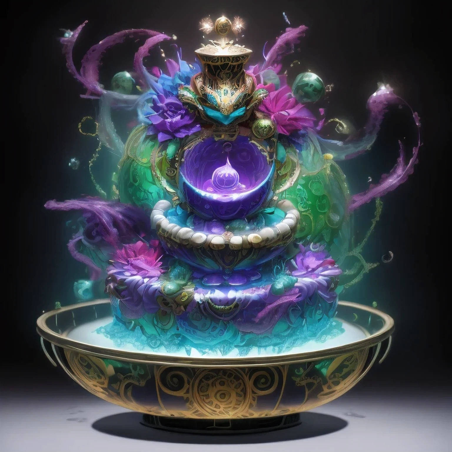 Seabed ice sheet background,detailed armor, ornate headdress, samurai helmet(((Dynamic rotating concentric circles)))(Dynamic rotation of concentric circles)Mandala is the result of the long journey of creating concentric circles of liquid color, there is a glass bowl with a green and purple swirl inside, simulacrum of a space fungus, alien flower, distant nebula are glowing algae, inspired by Otto Piene, inspired by Earnst Haeckel, top down extraterrestial view, covered with ferrofluid. dslr, translucent algae ornate, the eye of the universe, anatomical fractal,which interact through transparency, refraction, reflection, and collision. The ultimate goal is to showcase unique, detailed, and aesthetically pleasing images that capture the audience's attention through their initial visual impact and stunning details in liquid interactions,there is a cake with a red and yellow center on a blue plate, inspired by Otto Piene, victor antonov, culinary art photography, inspired by Graham Sutherland, colorful ferrofluid armor, inspired by Anish Kapoor, alexandra fomina, david kassan, by Jan Rustem, rudolf is hired, sergey krasovskiy, kai vermehr