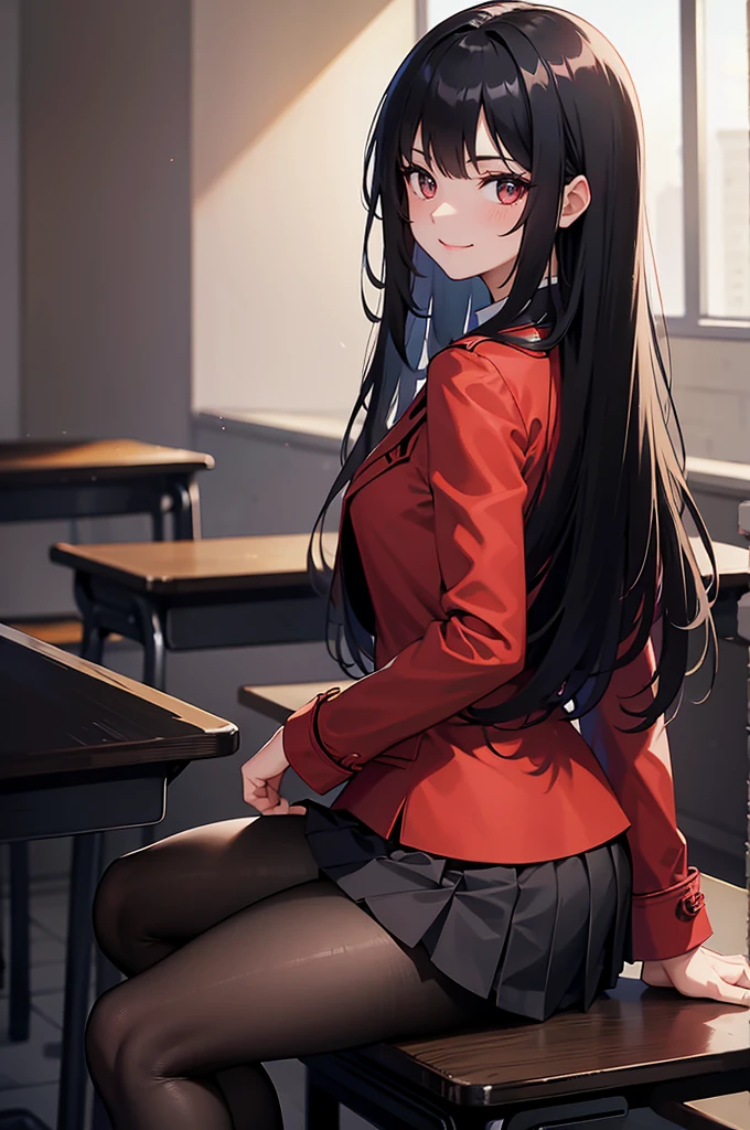 1girl, sorry expression, (extremely detailed, realistic, intricate details, highres), 3d, cg, blush, eyeliner, eyeshadow, eyelashes, (cinematic lighting, sunlight, volumetric), looking up, Shopping Mall background , perfect hands,  sitting, crossed legs,masterpiece, best quality, absurdres, Kuroyukihime antenna hair, red bow, , jacket pleated skirt, pantyhose, bag, nice hands, perfect hands, beaufitul hand, beautiful finger, BREAK School, classroom, school chair, school desk, sharp focus, (perfect anatomy),, [Cinematic lighting|Volumetric Lighting], looking at viewer,sitting on a desk with crossed legs,legs crossed,full body,tiptoe,perfect sexy legs,
