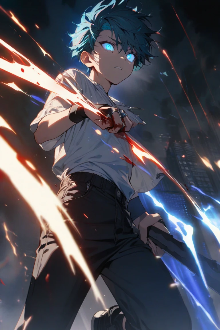 1boy young, male focus, injury,
white shirt, loose pants, traditional Chinese shoes electricity,, masterpiece, best quality, very aesthetic, absurdres