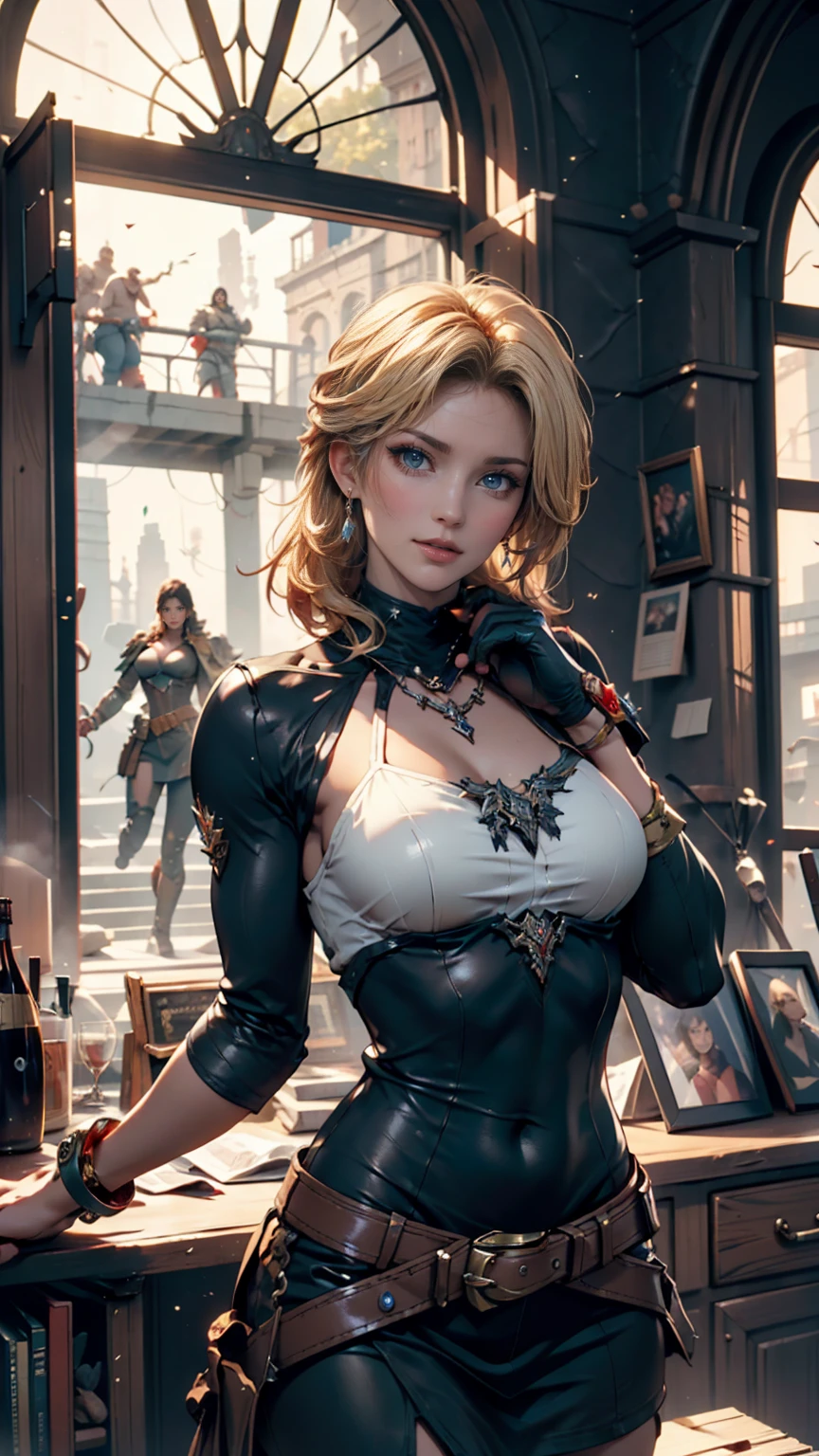 best quality, masterpiece, eye reflection, best quality, masterpiece, mercy eye reflection, alone, perfect sculptural body, blonde,overwatch mercy style hairstyle, green eyes, two arms, low-cut clothing, utilitarian belt, alone, command room, 8k, masterpiece, highres, absurdres, natural volumetric lighting and best shadows, deep depth of field, sharp focus, naughty face, super yummy, medium breasts,elements of warhammer 40k,hyper detailed scenery --auto --s2