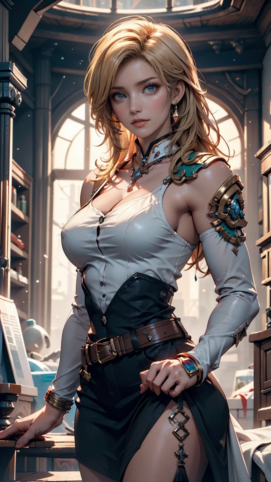 (U高resolution, retina, masterpiece, Accurate, anatomicaly_correct, texture_skin, wonderful_detailed, expensive_detaileds, expensive_quality, Highest_quality, expensive_resolution, 1080P, 高resolution, 4K, 8k, 16K), (beautiful_detaileded_eyes, beautiful_detaileded_lips, very_detaileded_eyes_and_face), soft_Lighting, Physically based_rendering, Vivid_color, (big_chest:1.5), (Shiny_hair, Shiny_skin, Sunburned_skin, blush), (前hair:1.5), eye_reflection, (Bokeh), Semi-profile_View, (vaporpunk, vapor_force, retrofuturism, Victorian_aesthetics, Equipment_and_clock_Equipments, bronze, copper, brass, goggles, vaporpunk_airship, adventure_and, blonde_hair:1.5),
