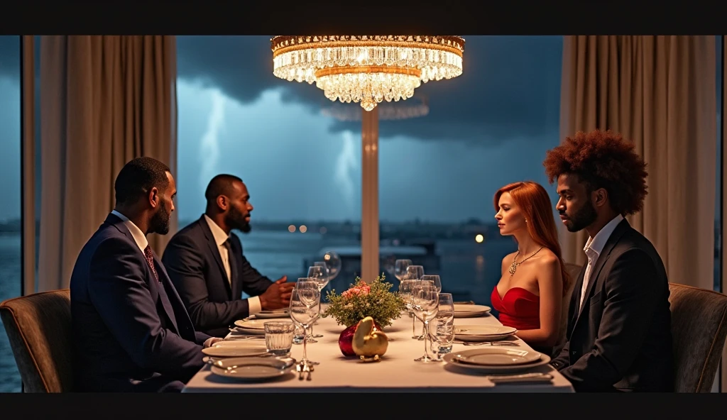 fotografia, presidente mulher negra, conversando com Alberto II e sua esposa , Luxury restaurant in Monaco, Jantar de luxo. fotografia profissional. RAW, altamente detalhado.