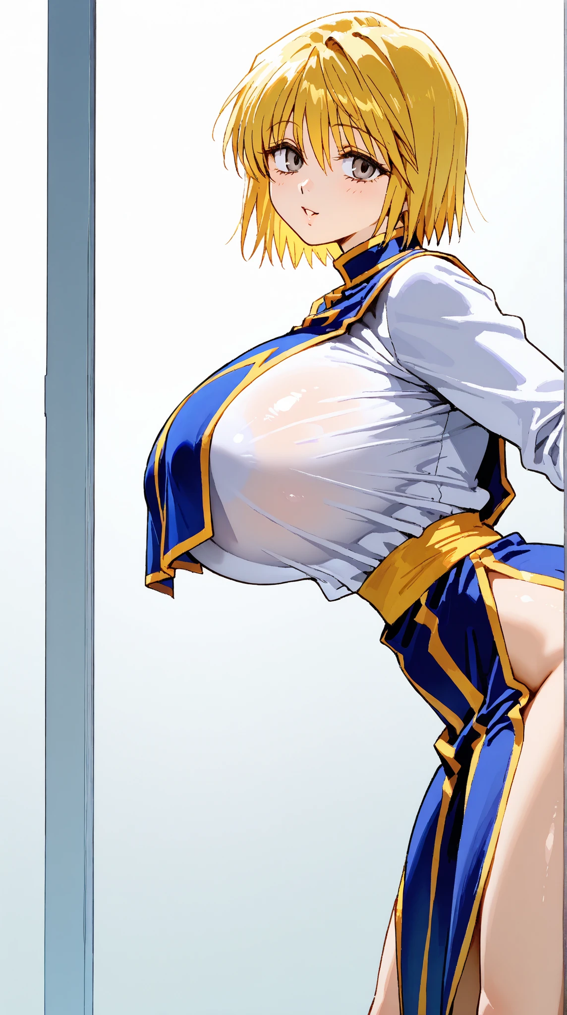 (masterpiece, Highest quality, Highest quality, Official Art, beautifully、aesthetic: 1.2), (One girl), Very detailed, (Fractal Art: 1.3), colorful, Most detailed, Perfect Face, Upper Body, High resolution, ), Vivid visual effects, (Dynamic Stripes, Luminescence trace: 1.2), Long blonde hair, Hello, Integra, breast focus, naked, nude, Chest window, sexy, Wide Hips, thicc figure, Detailed blue eyes, Detailed face, Fine grain, High leg military uniform,High leg suit、((Nipples are visible:1.8))、Well defined nipples、Crotch bite、nakedのおっぱい