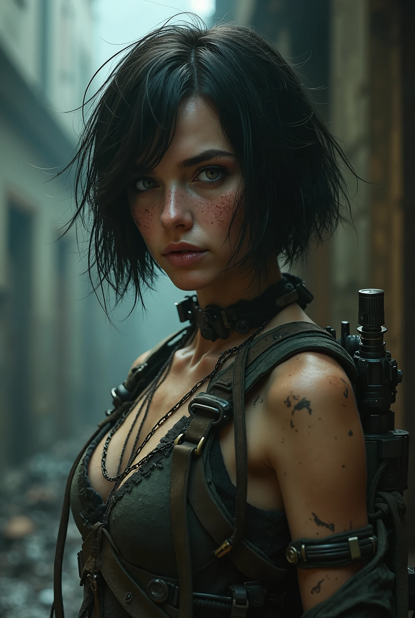 woman short hair black hair vintage horror outbreak
