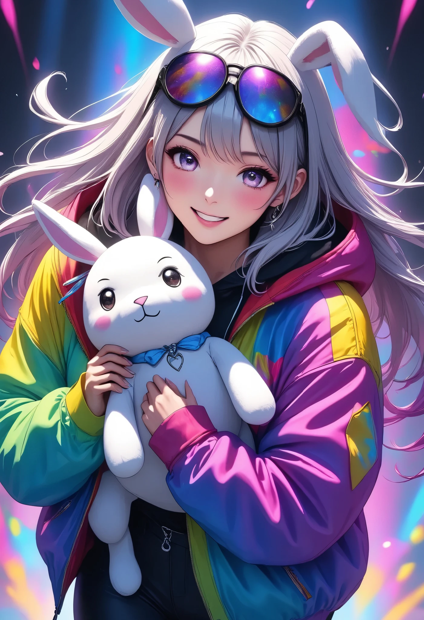 1 woman, \Character "Atlas"\, with plush toy, Alone, the plush toy is a cute rabbit, she is holding ears of the plush toy,
\Atlas\ is wearing simple (Hooded parka,\not bunny ears:1.2)\, and she's wearing loose sweatpants, pop street casual,
BREAK She walks like she's dancing, very happy, Blessed by her many friends, thank you,
wonderful realism,4K resolution,natural details,Realistic Illustrations by Experts,intense pop colors,Attractive lighting,dynamic composition,FUNNY ATMOSPHERE, Comprehensive balance adjustments, top quality,