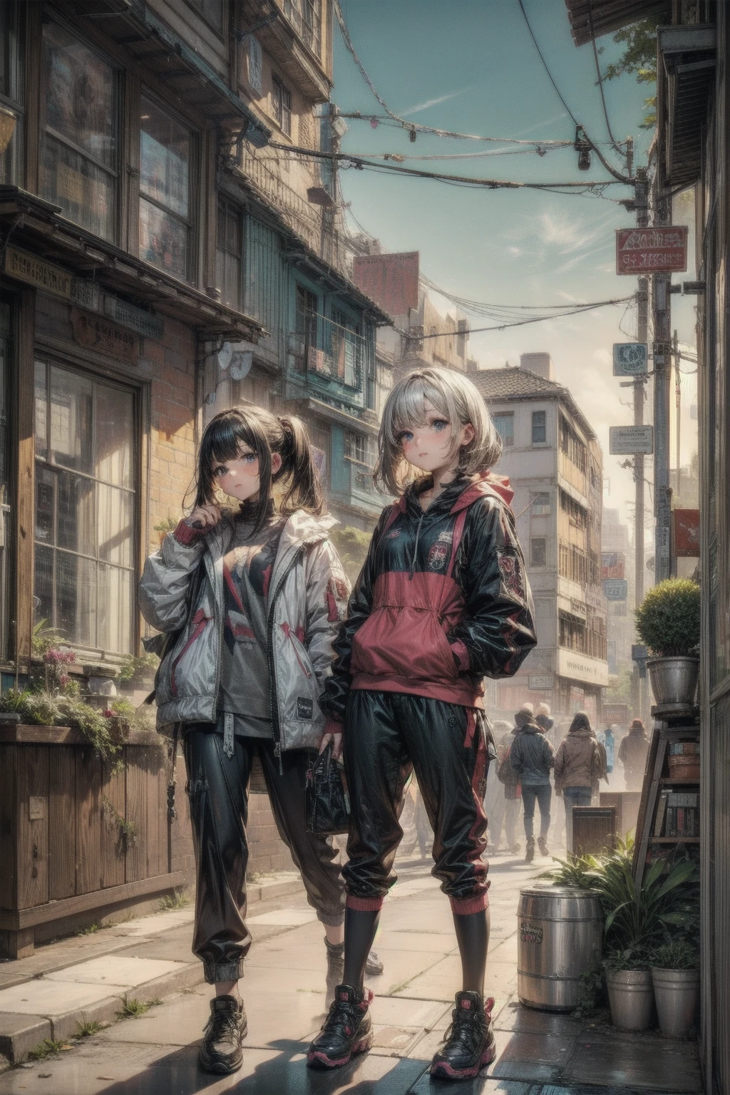 ((masterpiece)), (top quality), (best quality), ((ultra-detailed, 8k quality)), Aesthetics, Cinematic lighting, spotlight, (detailed line art), absurdres, (best composition), (high-resolution), (depth of field:1.2), 
BREAK, 
an energetic dark elf girl with white hair showing off her skills in (soccer freestyle:1.4), (streetwear style clothes:1.5), (cargo pants:1.3), (Sneakers), (soccer ball:1.1) soccer player POV angle to head, in a (crowded alley:1.1), soccer ball, atmospheric perspective,
BREAK,
highly detailed of (dark elf), (1girl), solo, perfect face, details eye, ahoge, ponytail, white shining hair, (forehead), medium hair, [[disheveled hair]], blue eyes, shining eyes, (beautiful detailed eyelashes, eyeshadow, pink eyeshadow), smug expression, Concept art by Mikimoto Haruhiko, by Kawacy, By Yoshitaka Amano,
BREAK, 
((perfect anatomy)), perfect body, Abs, (medium breast), perfect hands, perfect face, beautiful face, beautiful eyes, perfect eyes, (perfect fingers, deatailed fingers), correct anatomy, perfect legs, ((dark skin:1.2)), perfect ball, Detailed ball, 1 ball,