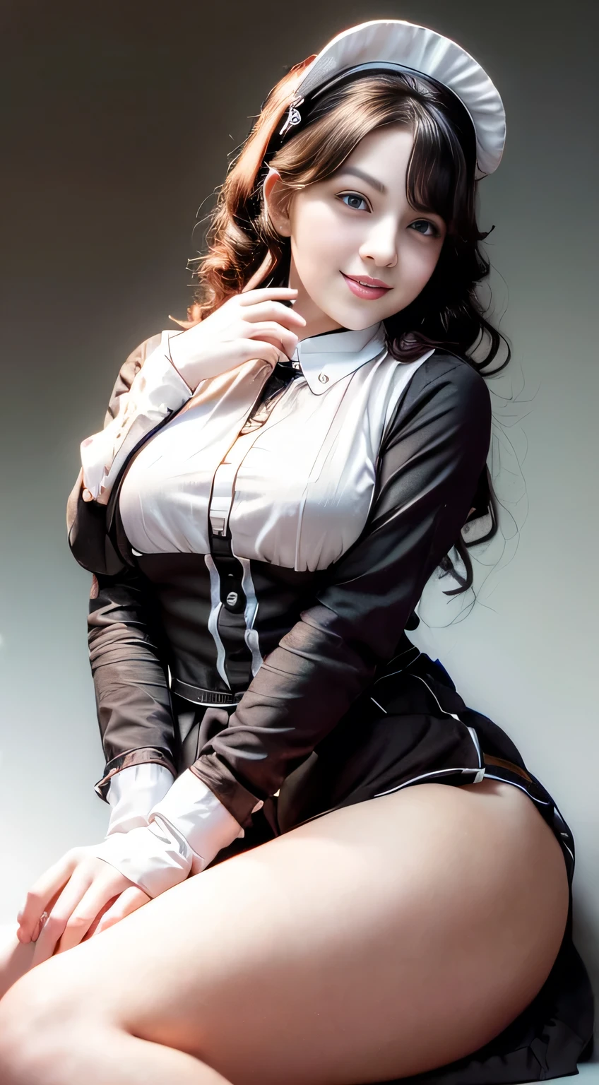 ((beautiful maid:1.5),high resolution, top quality),wearing maid's uniform,soft hands, big bright eyes, dark and vibrant curled hair, sweet smile, rosy cheeks, soft light, pure white background.  