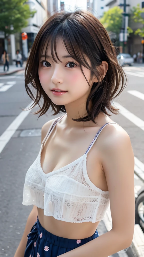 ((8K:1.27)、Highest quality、masterpiece、Ultra-high resolution:1.2)Beautiful Japanese Women Photos(fun:1.1) grayス、There are good ones、Gradient lighting、One Girl、Delicate skin、Look at this、Brown eyes、(Short hair with bangs:1.2)、(middle breast wheel:0.8)、(Realistic:1.4)、(Highest quality:1.0)、(Ultra-high resolution:1.0)、8K、Original photo、(masterpiece:0.2)、(Pure love face_v1:0.5)、 結び目のあるショルダーPlaidのドレス、Spaghetti Straps、Spaghetti Straps、Plaid、Super mini length、Multicolor、gray、No sleeve、Round neck、What can I do for you?、Staring at this、Omotesando in the morning、street tree、Stylish city views、theme、Tilt、Look at this、lol、Futomo、Slightly thicker、Big Ass、necklace、SLR、Morning light、The morning sun is dazzling、