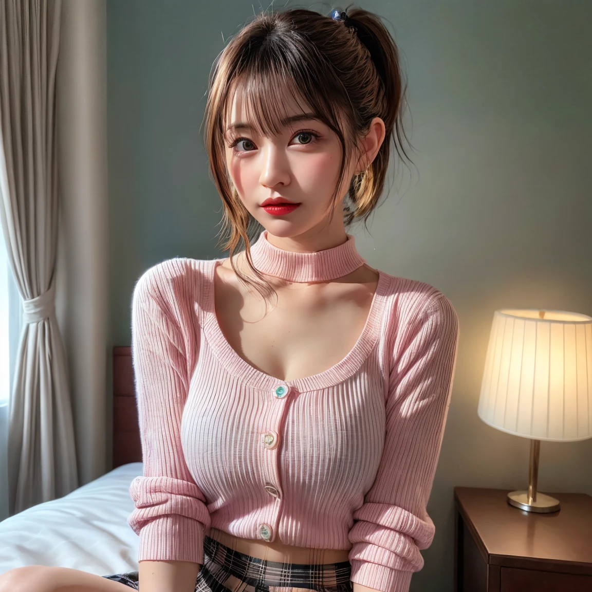 (8K, top-quality, masterpiece:1,2), (reallistic, Photorealsitic:1.37), Super Detail, One girl,), (Highly detailed), (beautifully detailed eyes), (of the highest quality), (super detailed ), (masterpiece), (Detailed face),20yr old, ,1 girl, full body, pink hair,Very short hair, medium breasts, clothed, Perfect Lighting, , looking at viewer, aroused face, naughty face, (standing, From the front, full body)
