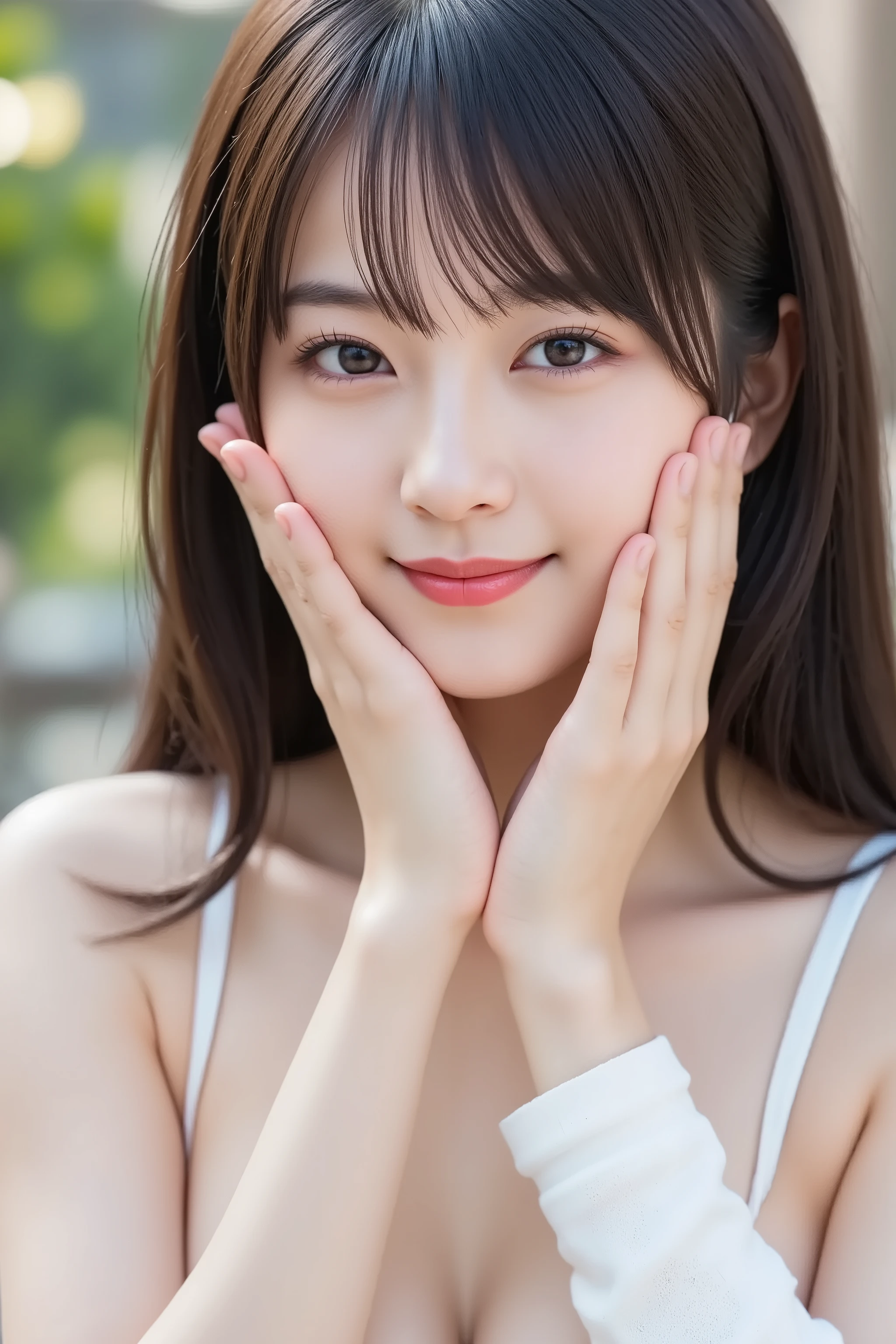 Arafed asian woman with a white top posing for a picture - SeaArt AI