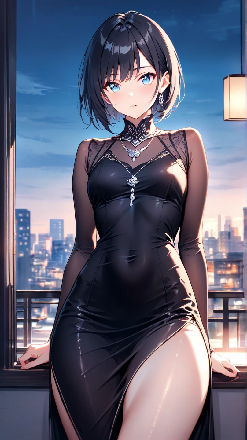 ((Rooftop of a building: 1,3)), ((Goth_punk, alone, Medium Shot, Walking the rooftops of Harajuku, ((night)), Blur, Neon Light, Rainbow Eyes, Starry Sky, Shiny black hair, White eyebrows, Shiny Hair, (Rainbow black hair), Earring, good, jewelry, Blunt bangs, Busy eyes, Background Blur, Blur, hair ornaments, sight, short hair, Portraiture, Side Lock break ((Swedish girl, White skin, White)),((Women's work suits:1.3)), break (Gal: 1. 1),(Glamour: 1. 3),(night),(Supermodel: 1.3)),break ((earring, ring)), Cowboy Shot,((Tall people)),((Android)),((Look Up)),((Top Angle:1. 3)), From above, looking at the camera,((Event Companion)),((Thin see -through)) Tight-fitting underwear with straps)),((black knee socks)),((big thighs)),(big butt),((Floral dress)),((Sheer Spring Sweater)),((Sheer Spring Sleeveless)),
