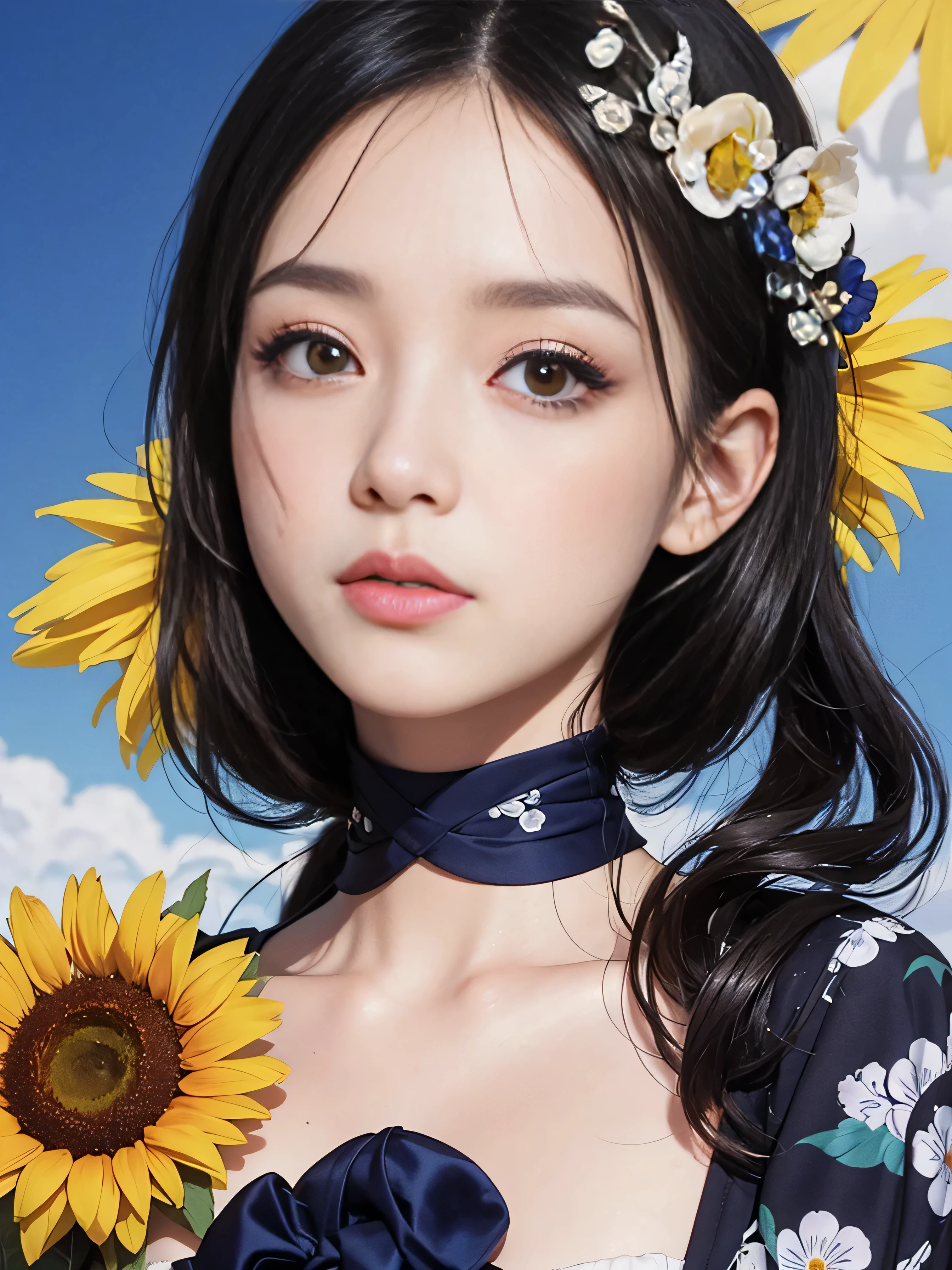 the best quality、A masterpice、photoRealstic、intricated details、Raw foto、Photon Rendering、Octane Rendering、absurdist、ultra -detailed、detailed faces、Detailed skin、trend in ArtStation、8K masterpiece、lighting like a movie、( (1girls))、((独奏) ))、((Behold))、CG Social Trends、Plastic En、((Black Long Hair))、((a beautiful female))、(smile on face)、((Little girl)) 、((Small breasts))、hair flowing in wind、((Flowing hair))、happy、fashion magazine、
