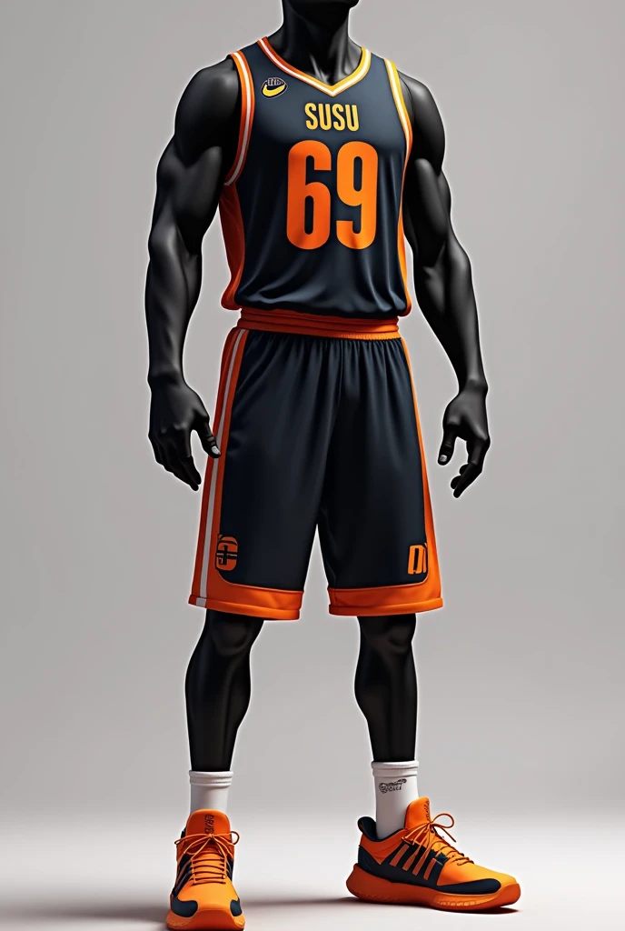 Basketball shirt and shorts design with black and yellow colors