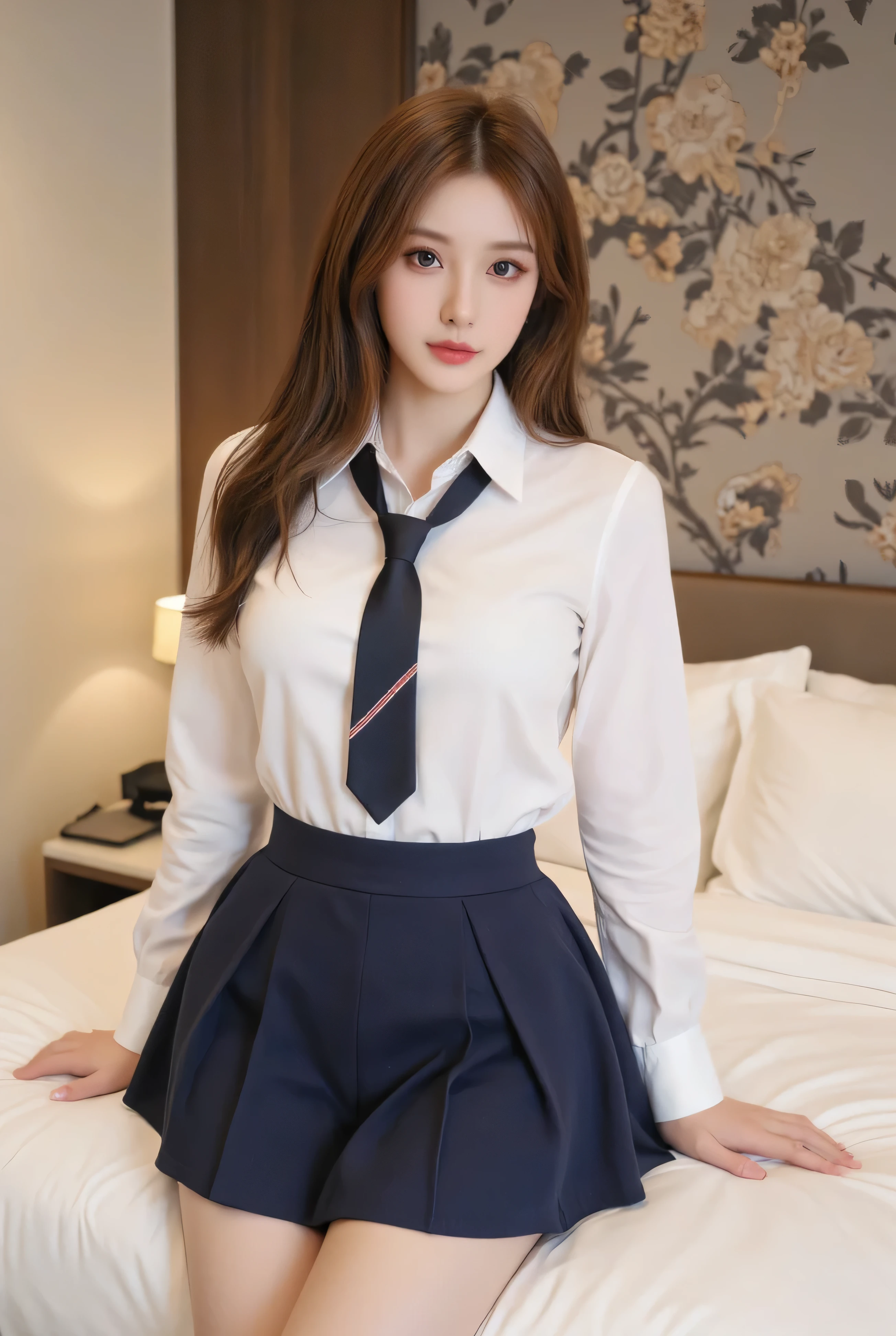 hightquality、top-quality、masterpiece、8K、A hyper-realistic、Ridiculous、1 girl in、Perfect cute girl、cute little、s Office、schol uniform open butten. no bra、no panties, no underwear, Pen holder skirt、red blush、poneyTail、sitting on、(Open clothes、Expose the entire chest、Cheating skirt:1.1)、