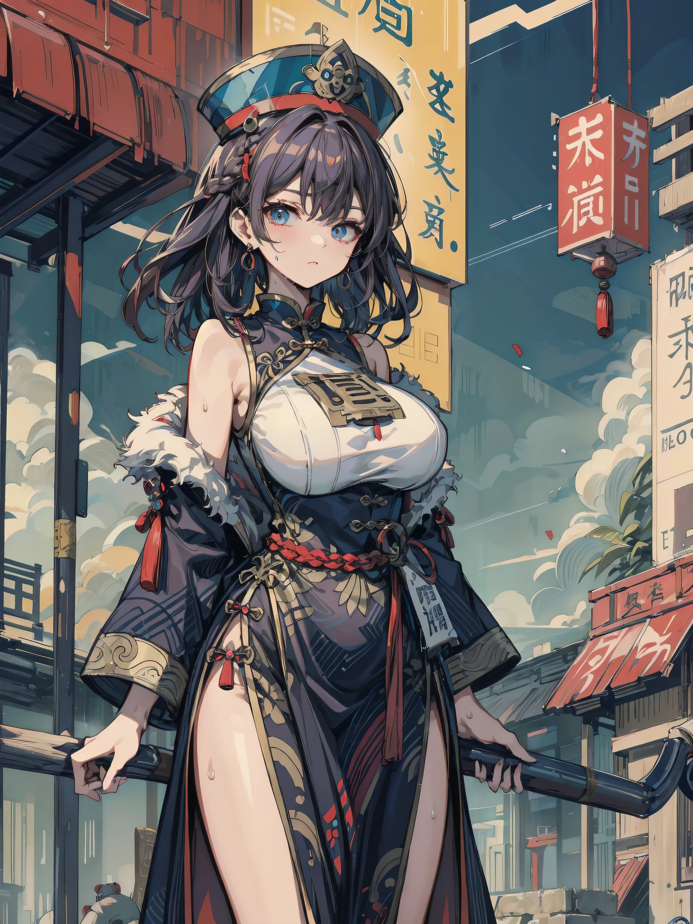 NSFW,hutao\(genshin\),(China dress:1.5),Cleavage,belly button,(Perfect hands),(Perfect Anatomy),(masterpiece),(highest quality),(Embarrassed:1.5),blush,Feeling embarrassed,restaurant,Leaning forward,look back