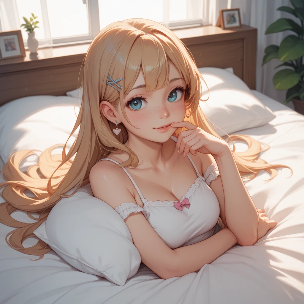 masterpiece, best quality, highres, perfect pixel, depth of field, 1girl, single, beautiful anime girl, beautiful artstyle, (beautiful eyes), (detailed face), (blush), anime CG style, good lighting, perfect body, lips parted, glossy lips,
Princess、Palace Bedroom、Golden Princess Dresses、ベッドに縛られたお姫さま、足を開く