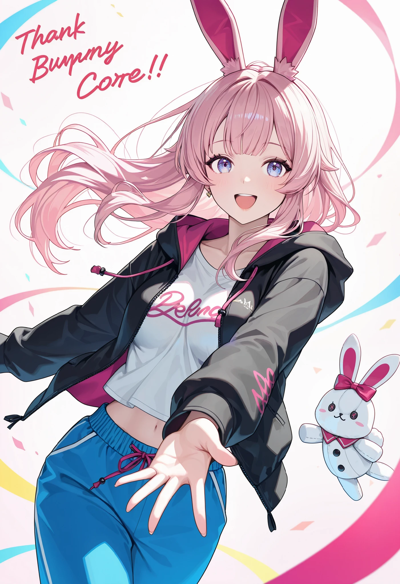 1 woman, \Character "Atlas"\, with plush toy, Alone, the plush toy is a cute rabbit,
\Atlas\ is wearing simple (Hooded parka,\not bunny ears:1.2)\, and she's wearing loose sweatpants, pop street casual,
BREAK She walks like she's dancing, very happy, Blessed by her many friends, thank you,
wonderful realism,4K resolution,natural details,Realistic Illustrations by Experts,intense pop colors,Attractive lighting,dynamic composition,FUNNY ATMOSPHERE, Comprehensive balance adjustments, top quality,